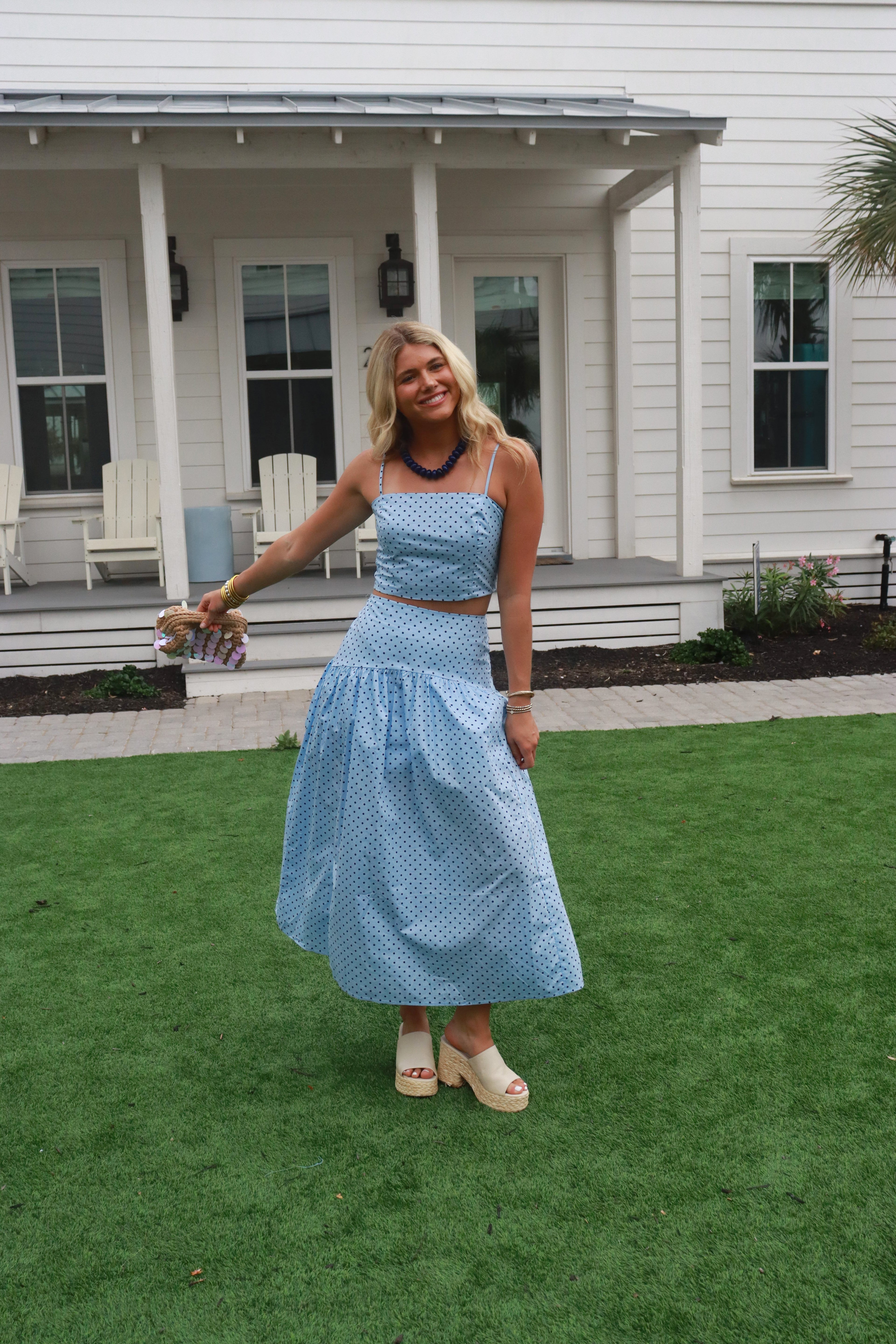 Kay Blue Polka Dot Skirt Set