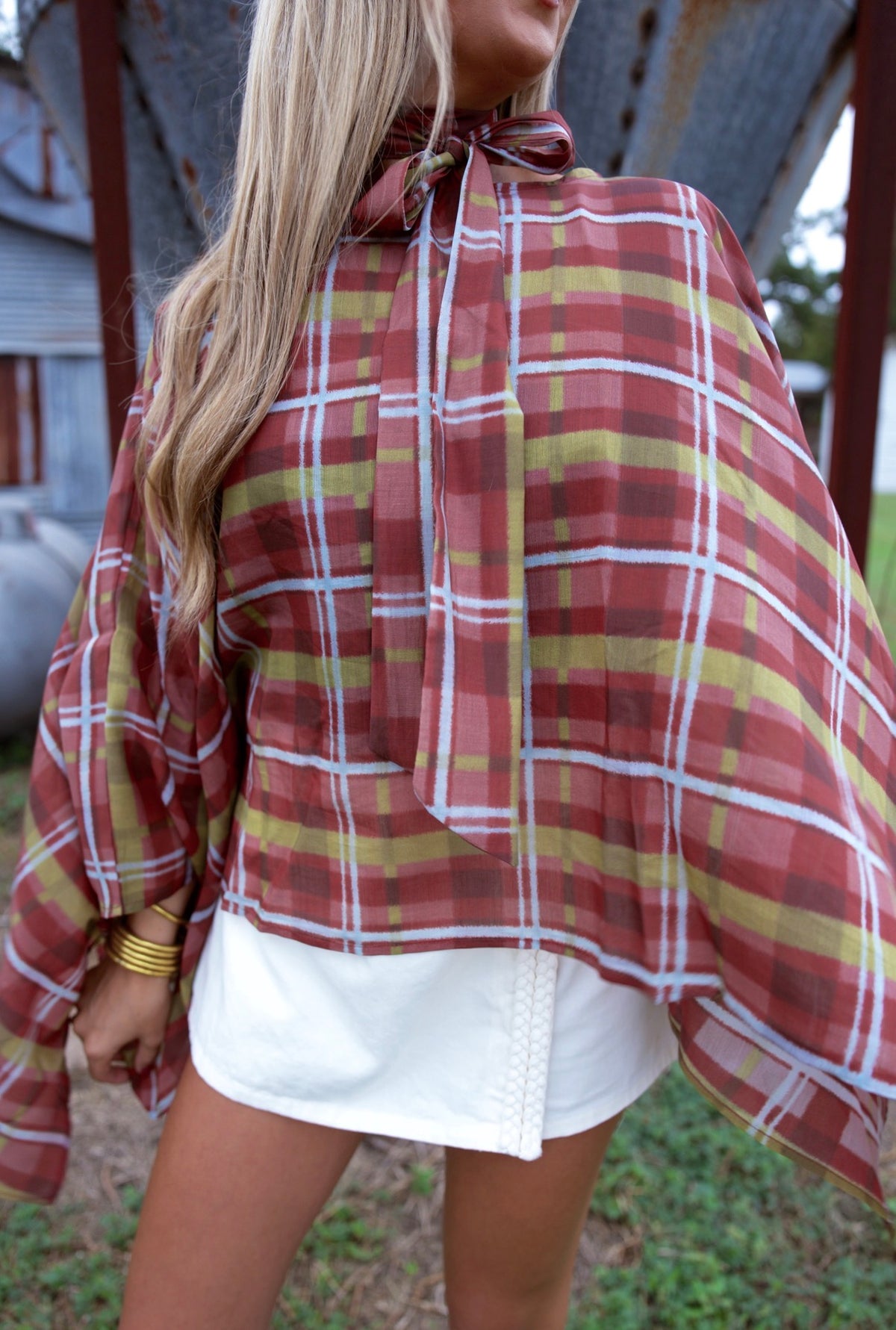 Lena Maroon Gingham Poncho