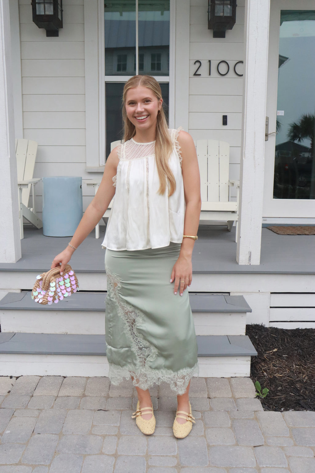 Tate Sage Lace Midi Skirt