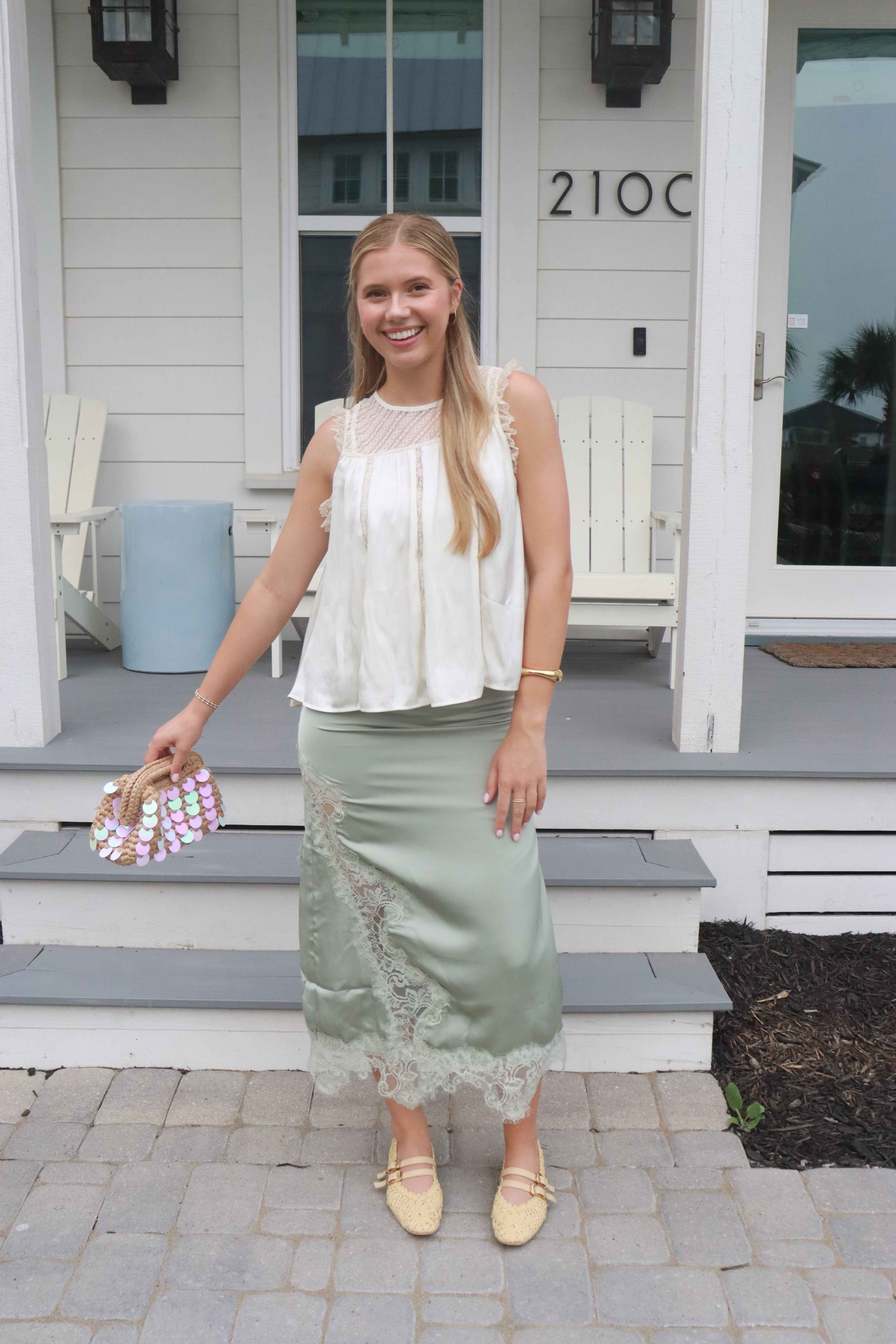 Tate Sage Lace Midi Skirt
