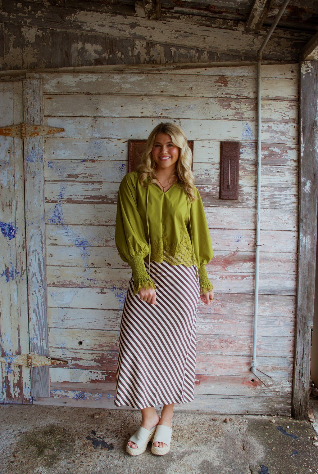 Vivian Chartreuse Long Sleeve Top