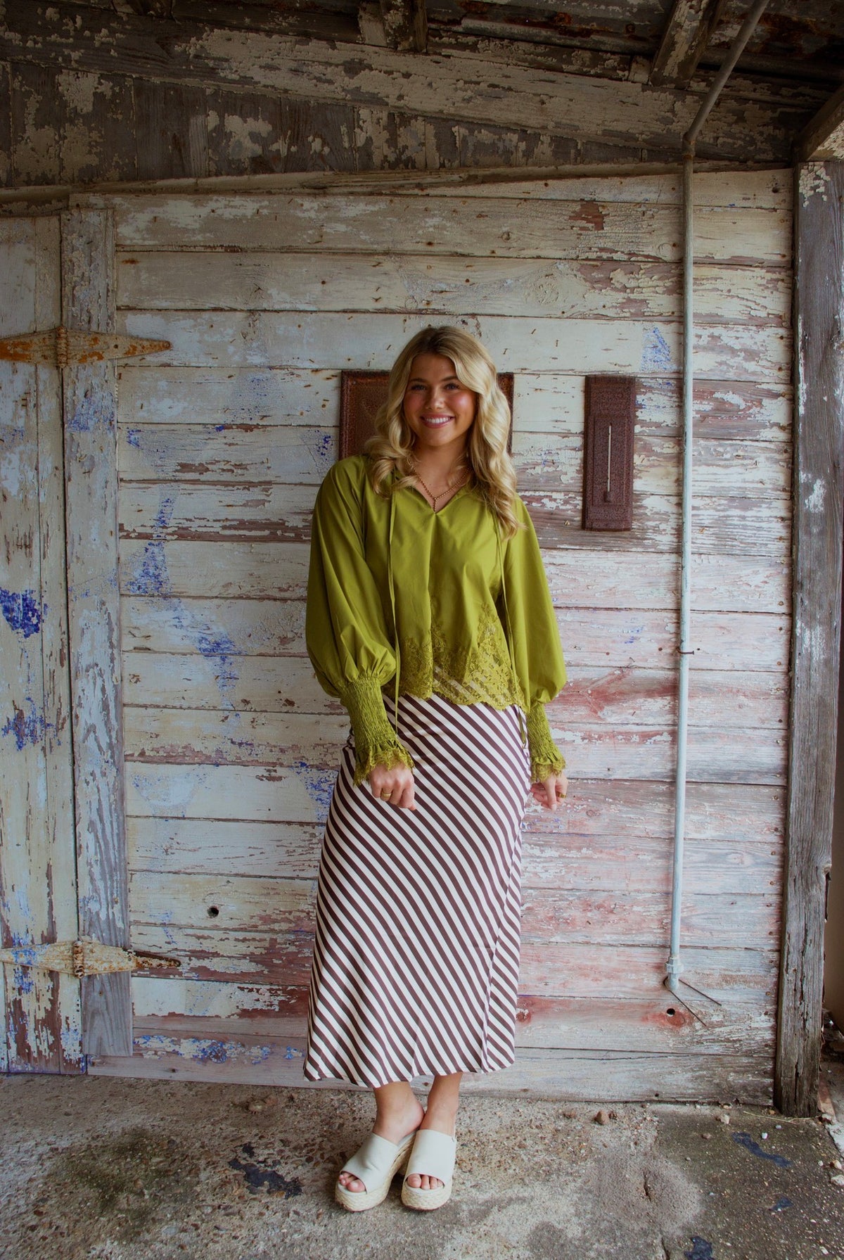 Vivian Chartreuse Long Sleeve Top