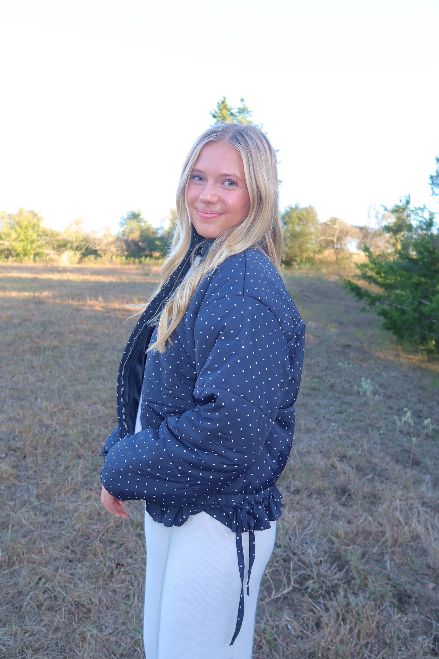 Birdie Blue Polka Dot Puffer Jacket