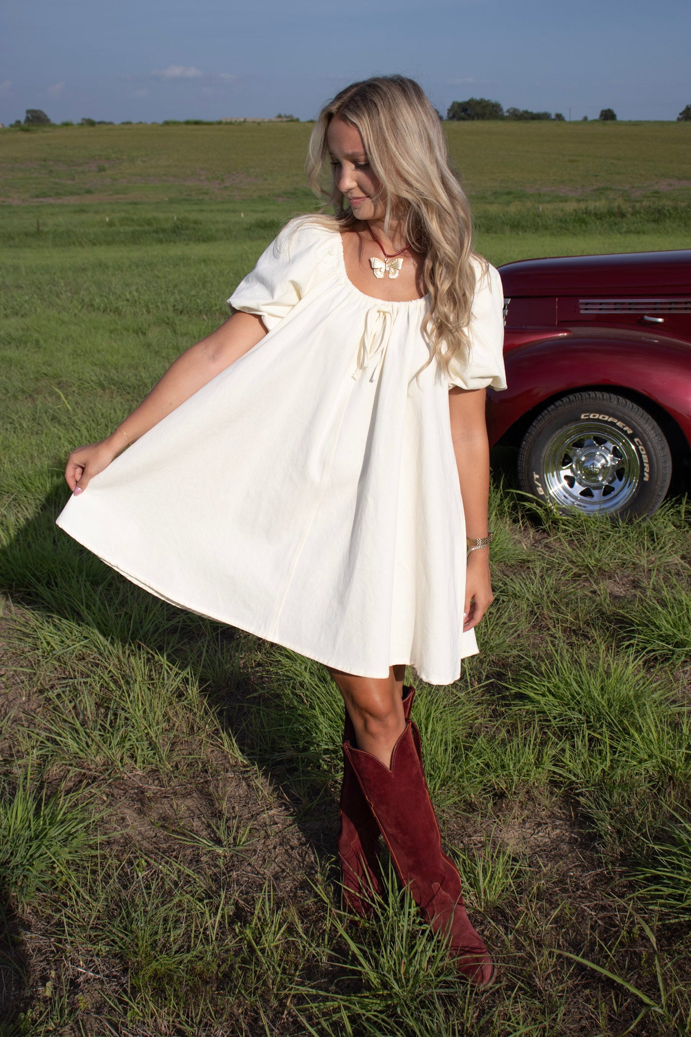 Poppy Cream Denim Babydoll Dress