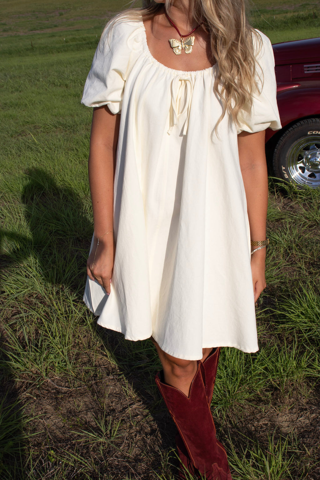 Poppy Cream Denim Babydoll Dress
