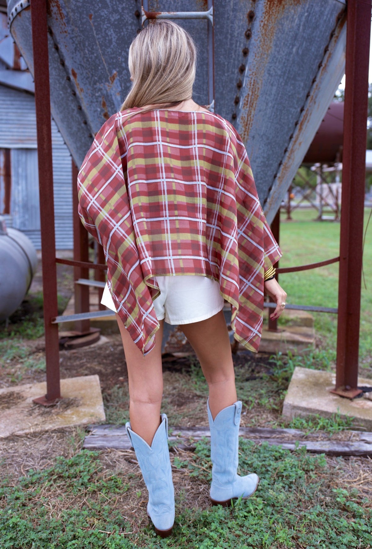 Lena Maroon Gingham Poncho