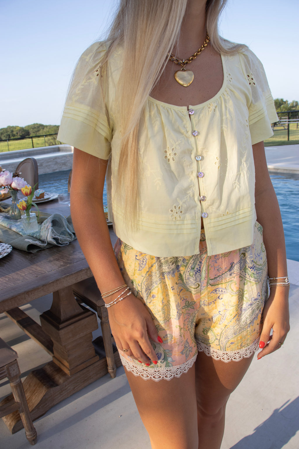 Paisley Shorts with Lace Trim