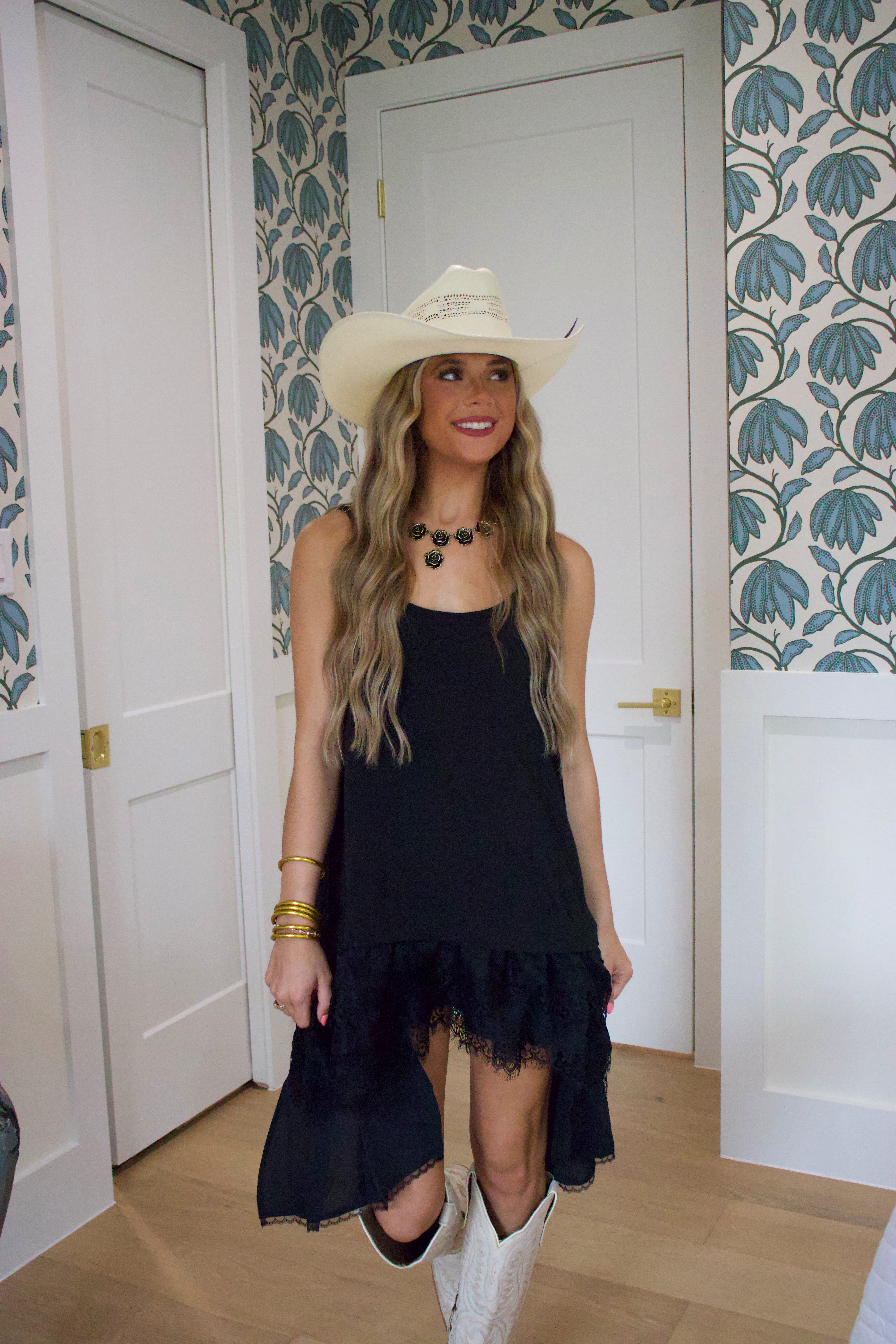 West Black Lace Trim Top