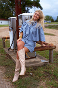 Claire Blue Striped Suede Set