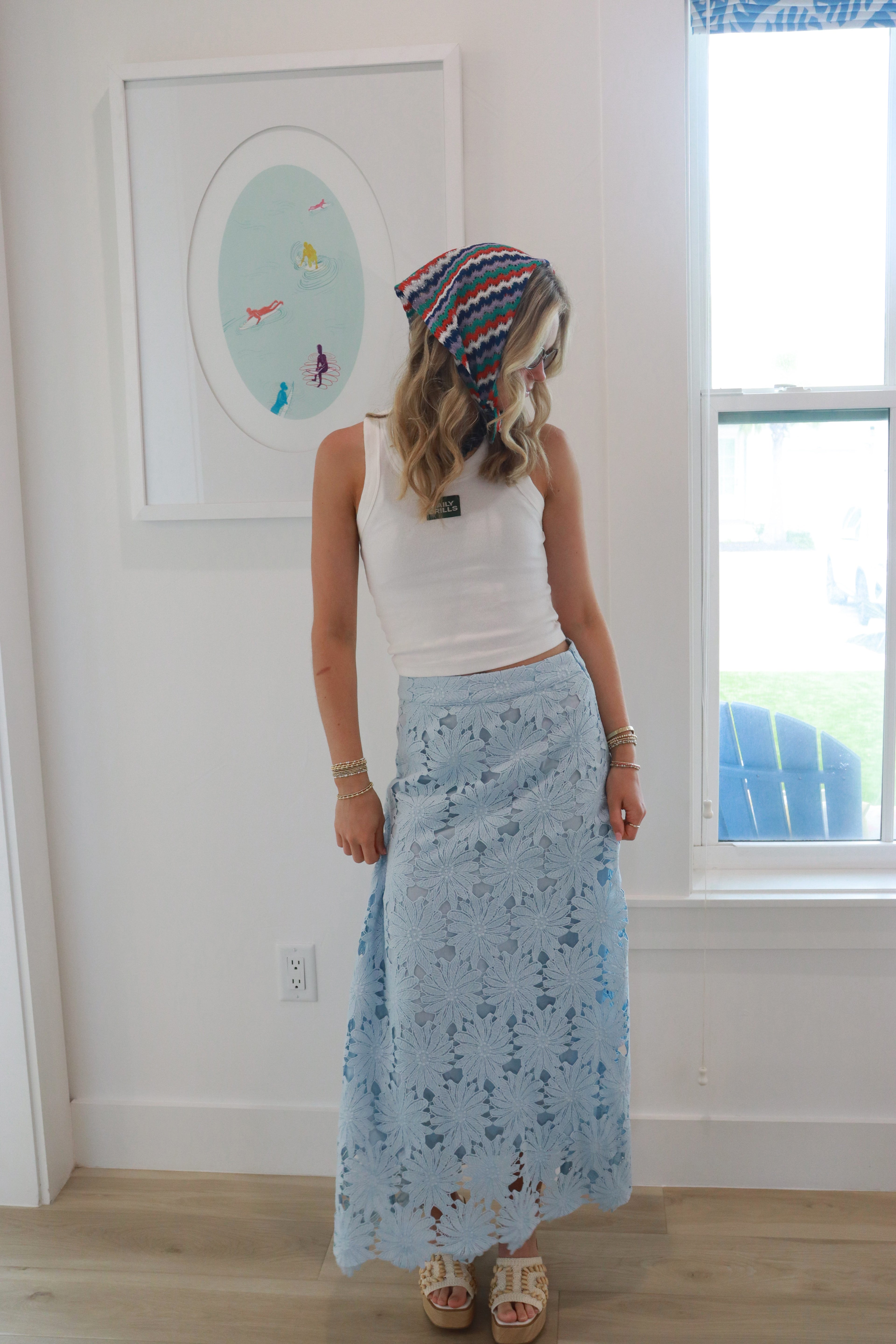 Juniper Blue Floral Detailed Skirt