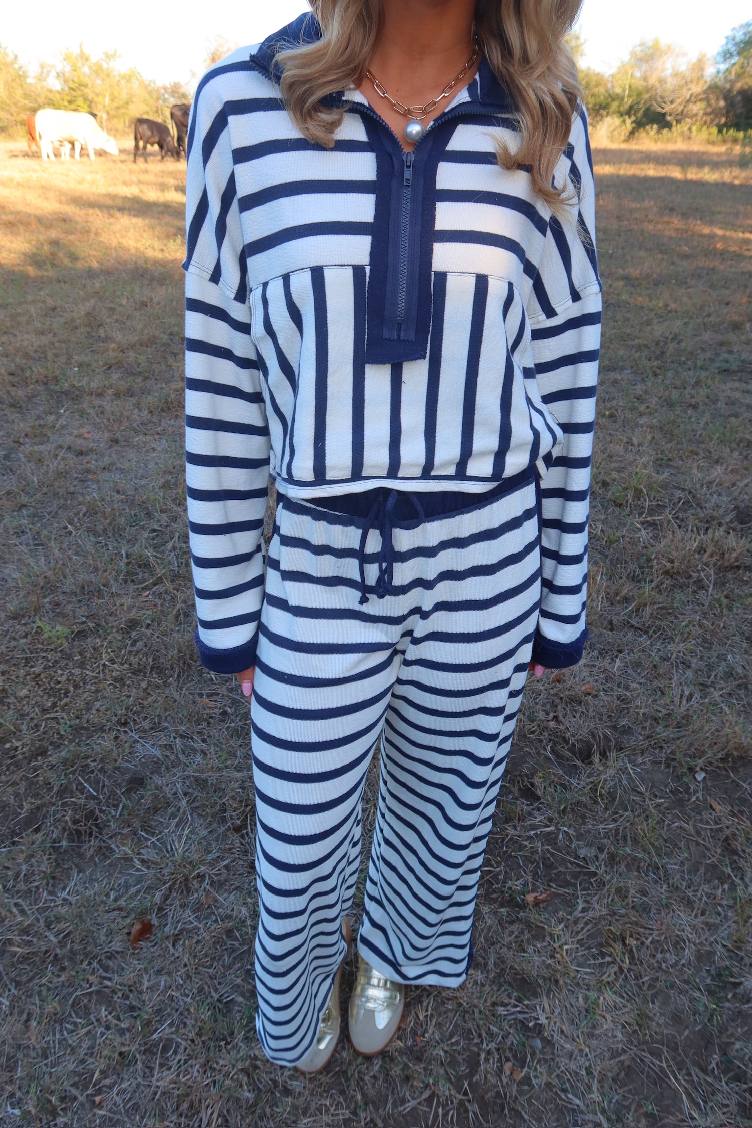 Charlie Navy Striped Sweatshirt