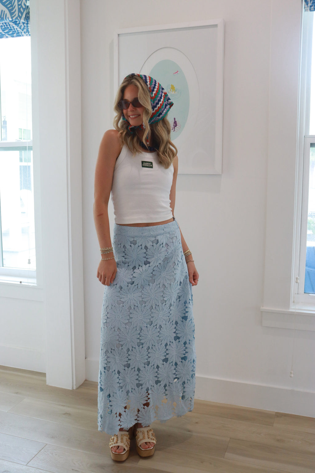 Juniper Blue Floral Detailed Skirt