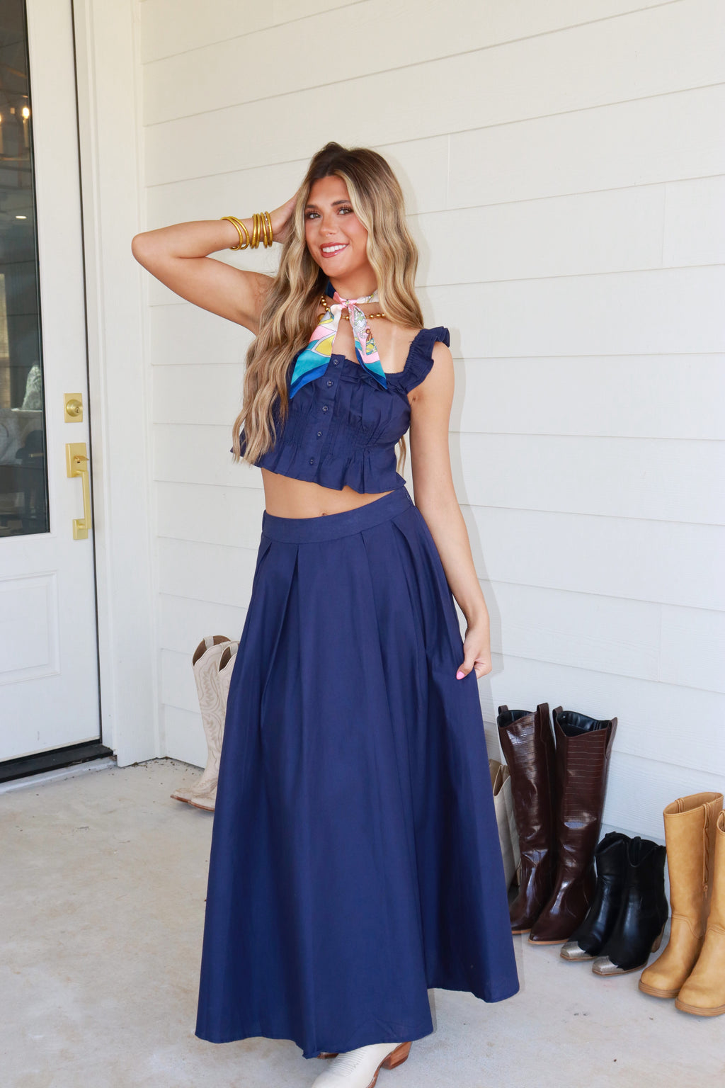 Cecily Navy Maxi Skirt Set