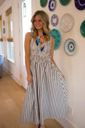 Lana Navy Striped Midi Dress