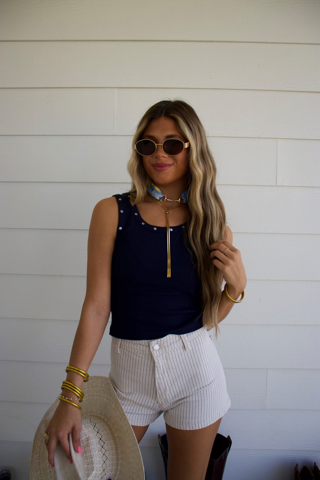 Studded Navy Tank Top