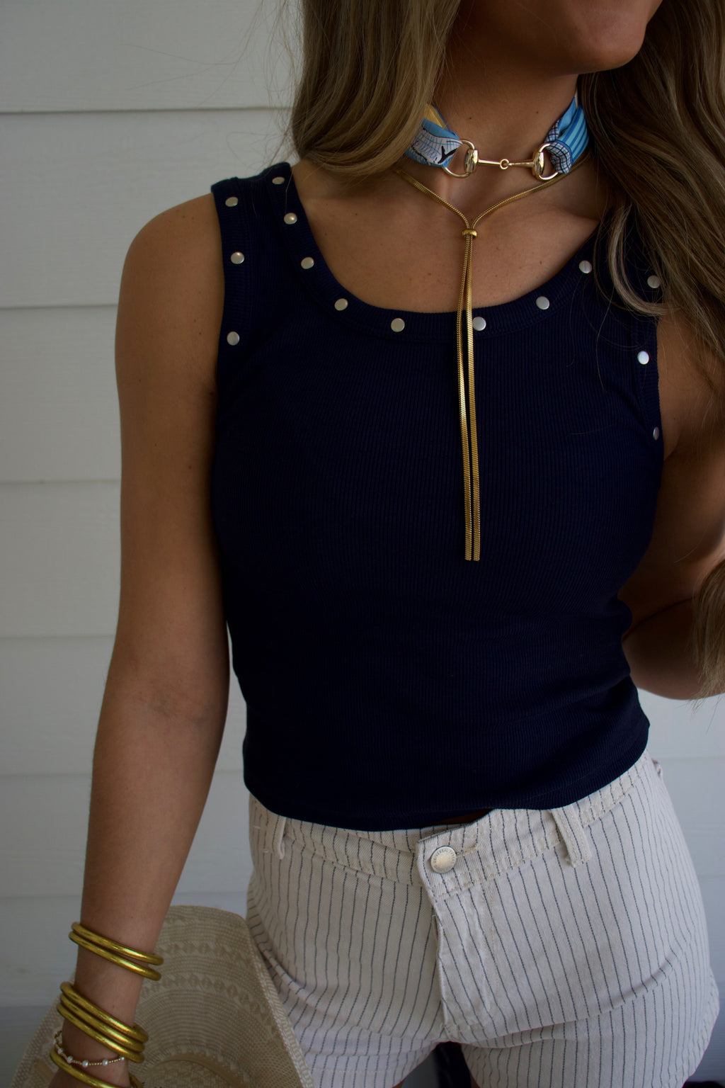 Studded Navy Tank Top