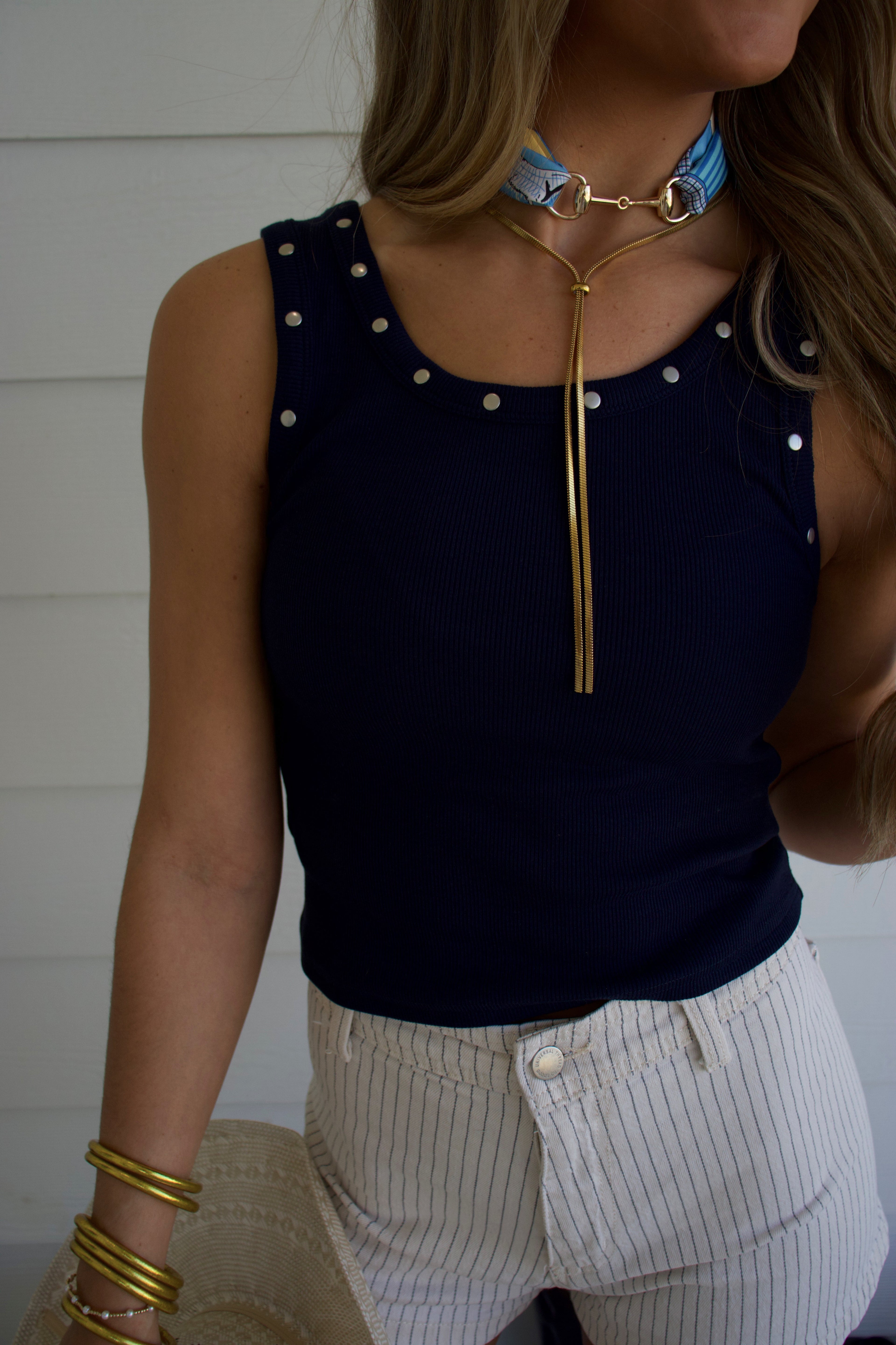 Studded Navy Tank Top