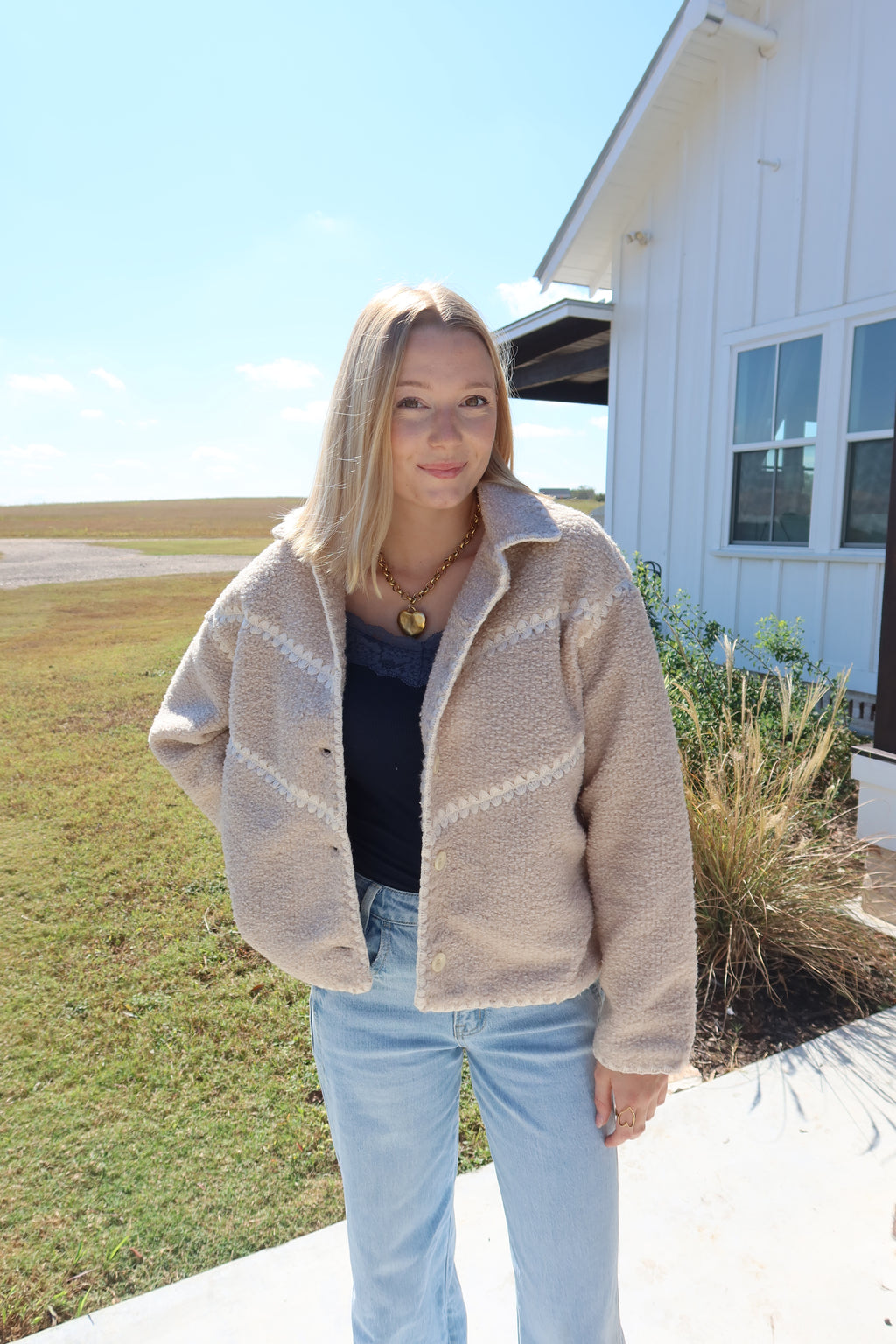 Lyla Cream Stitched Jacket