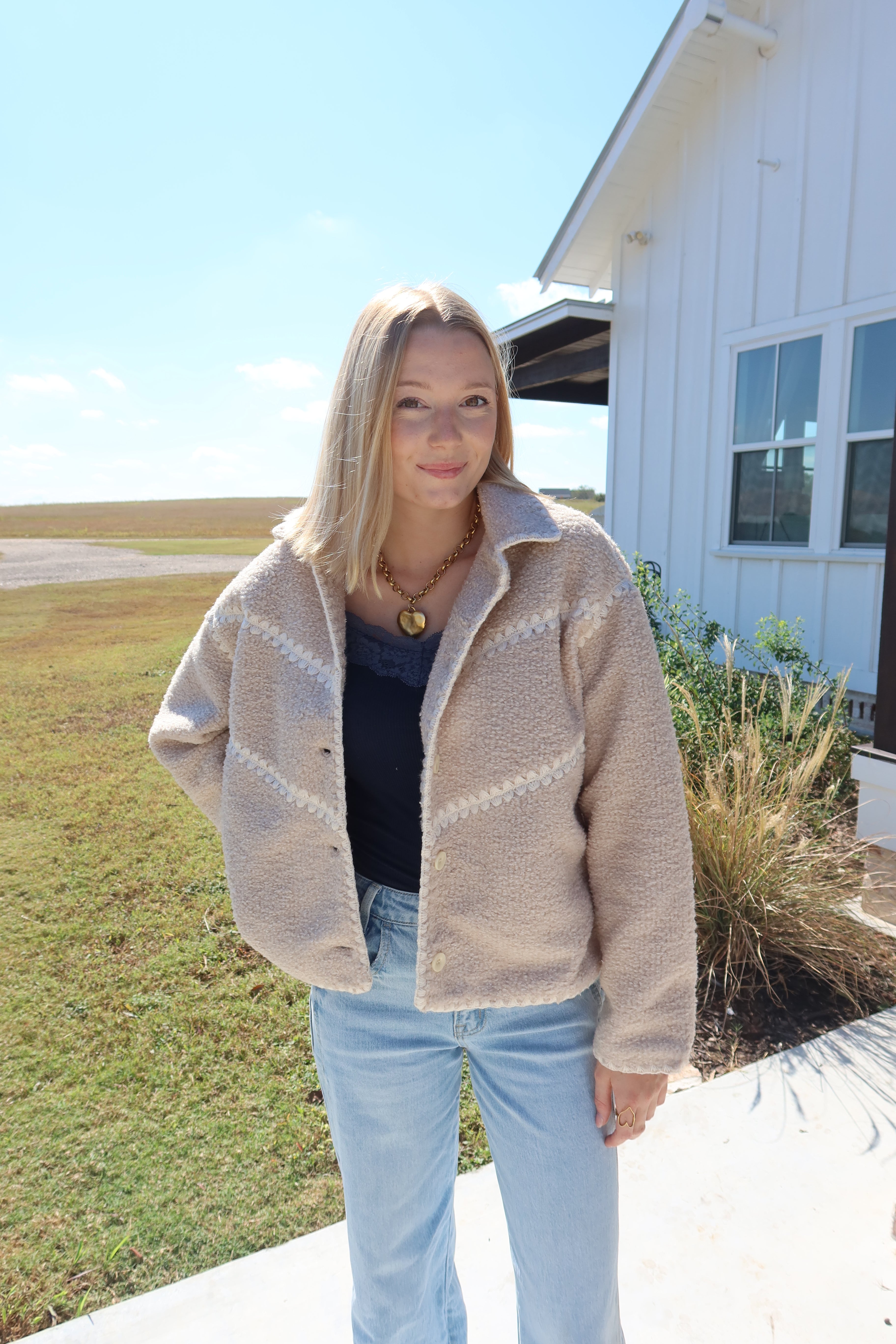 Lyla Cream Stitched Jacket