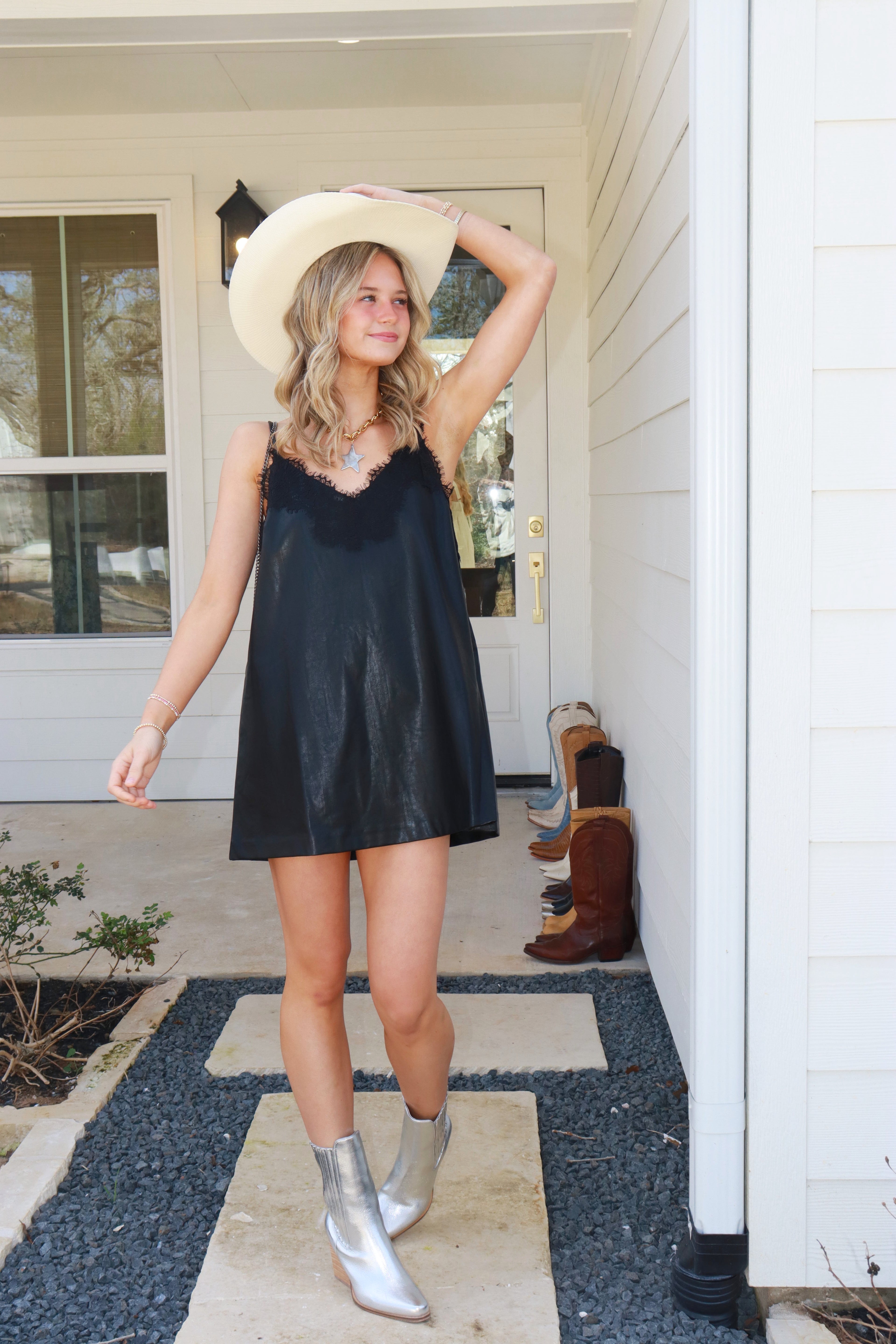 Morgan Black Pleather Mini Dress
