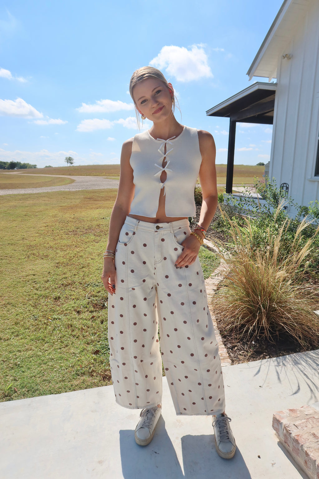 Honey Brown Polka Dot Barrel Jeans