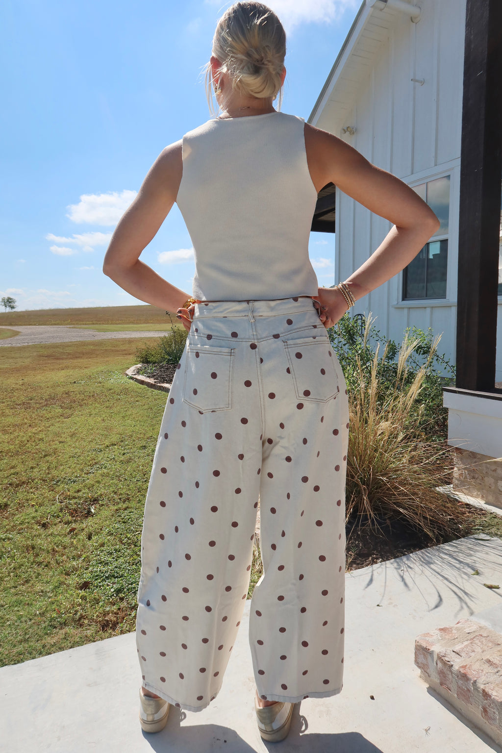 Honey Brown Polka Dot Barrel Jeans