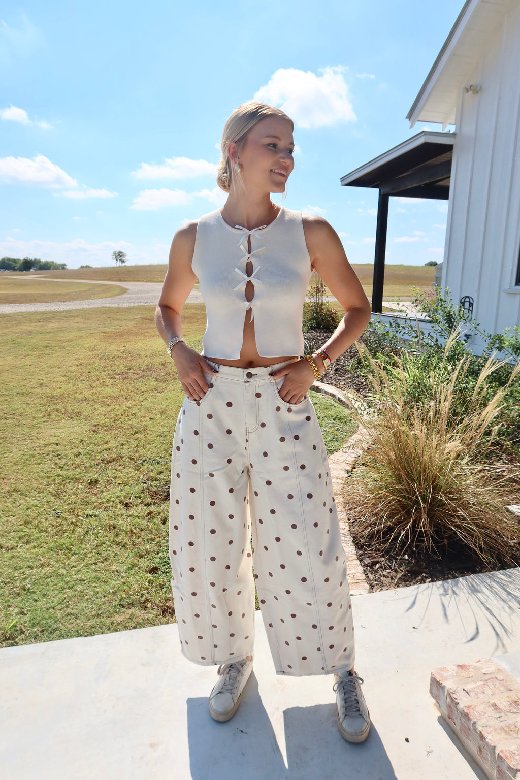 Honey Brown Polka Dot Barrel Jeans