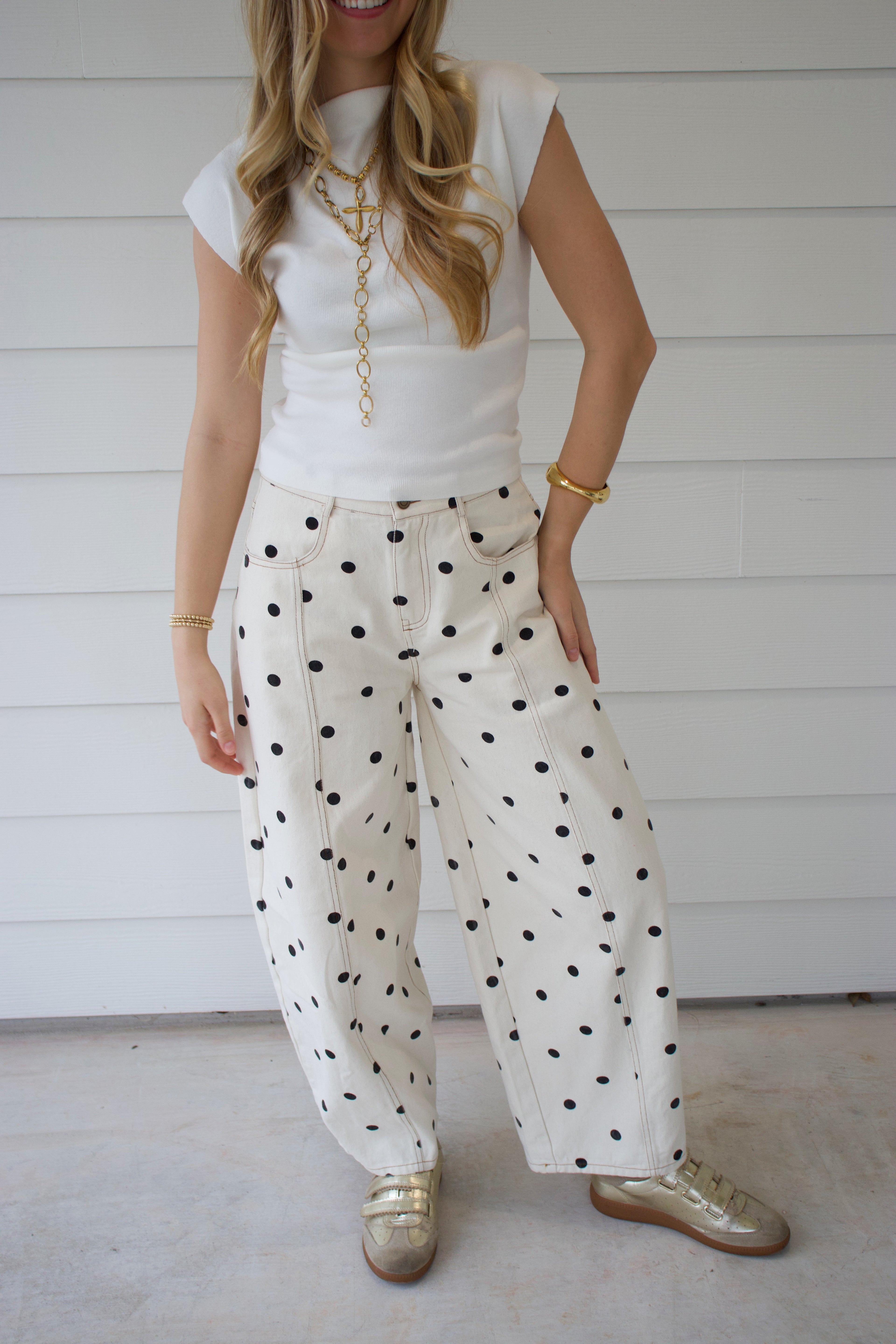 Black Polka Dot Barrel Jeans