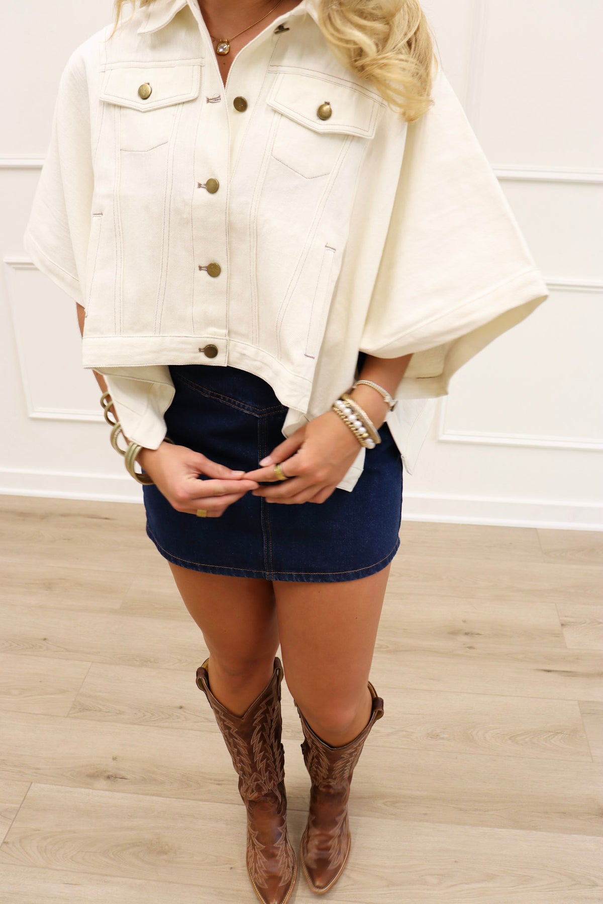 White Denim Cape Top