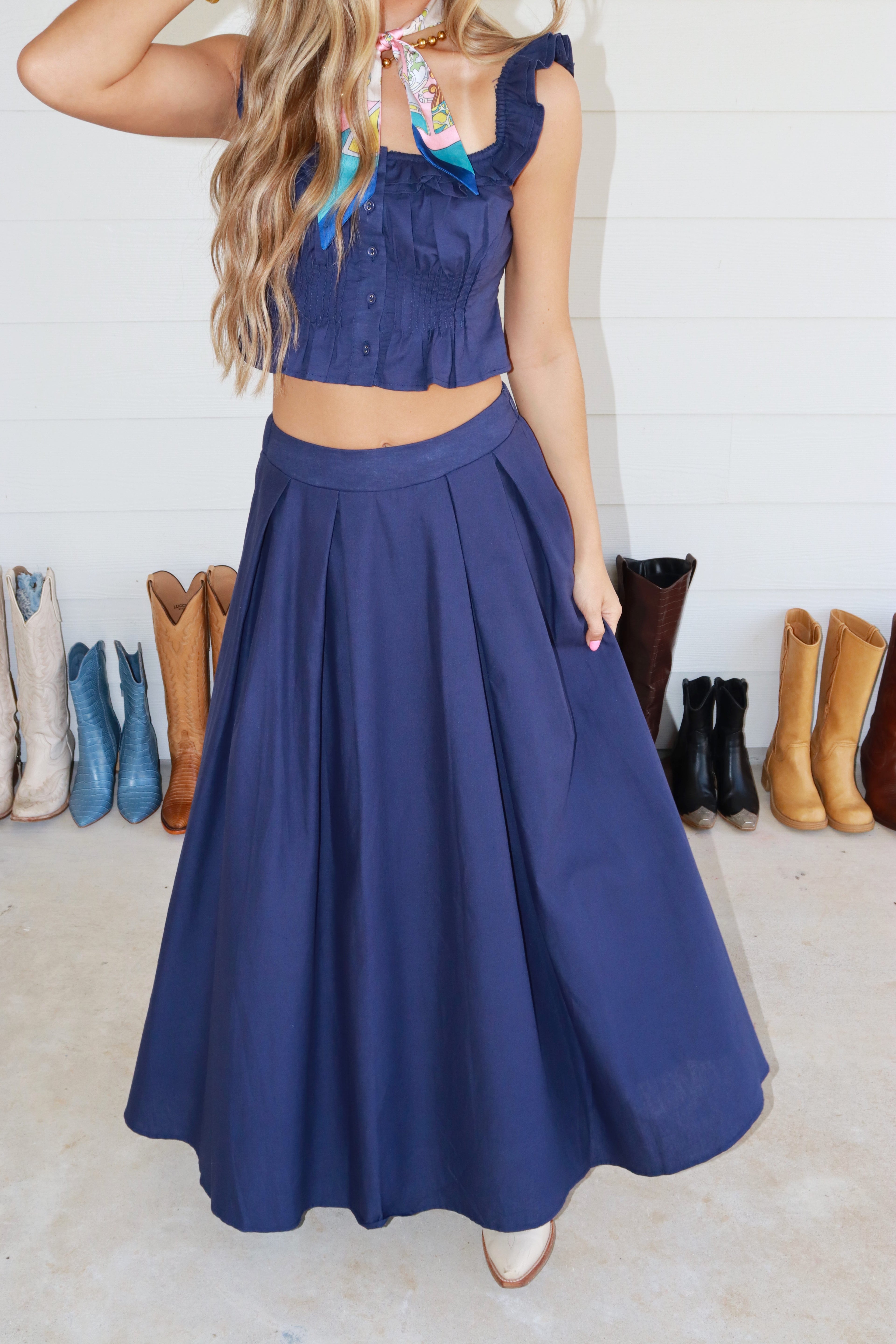 Cecily Navy Maxi Skirt Set