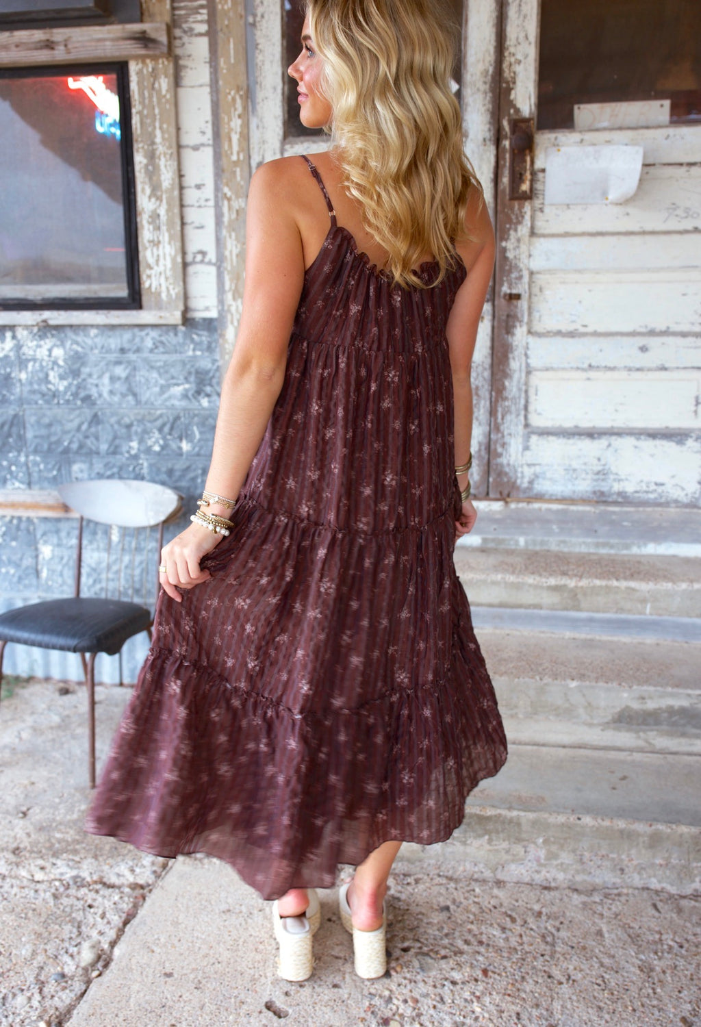 Edith Brown Floral Midi Dress