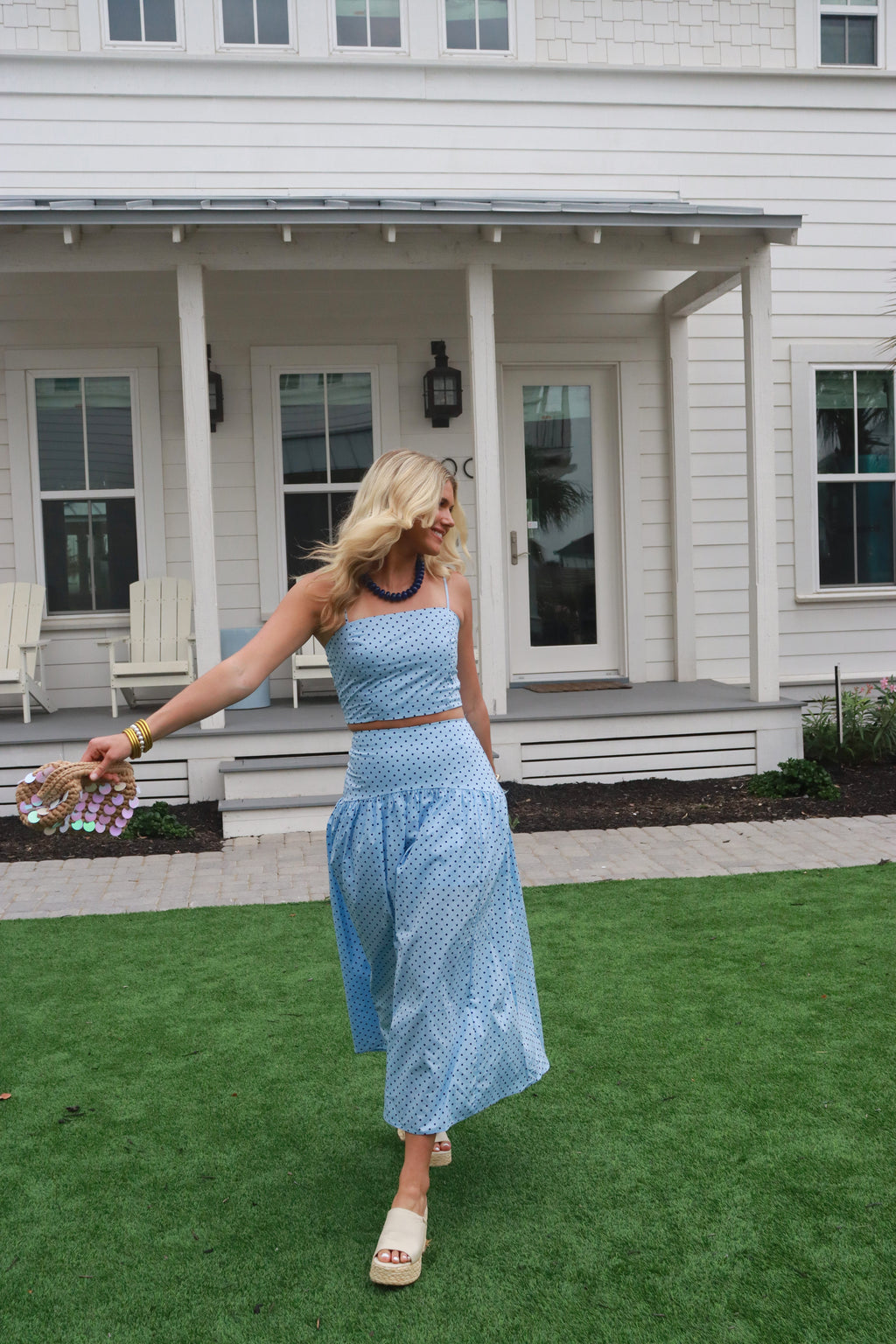 Kay Blue Polka Dot Skirt Set