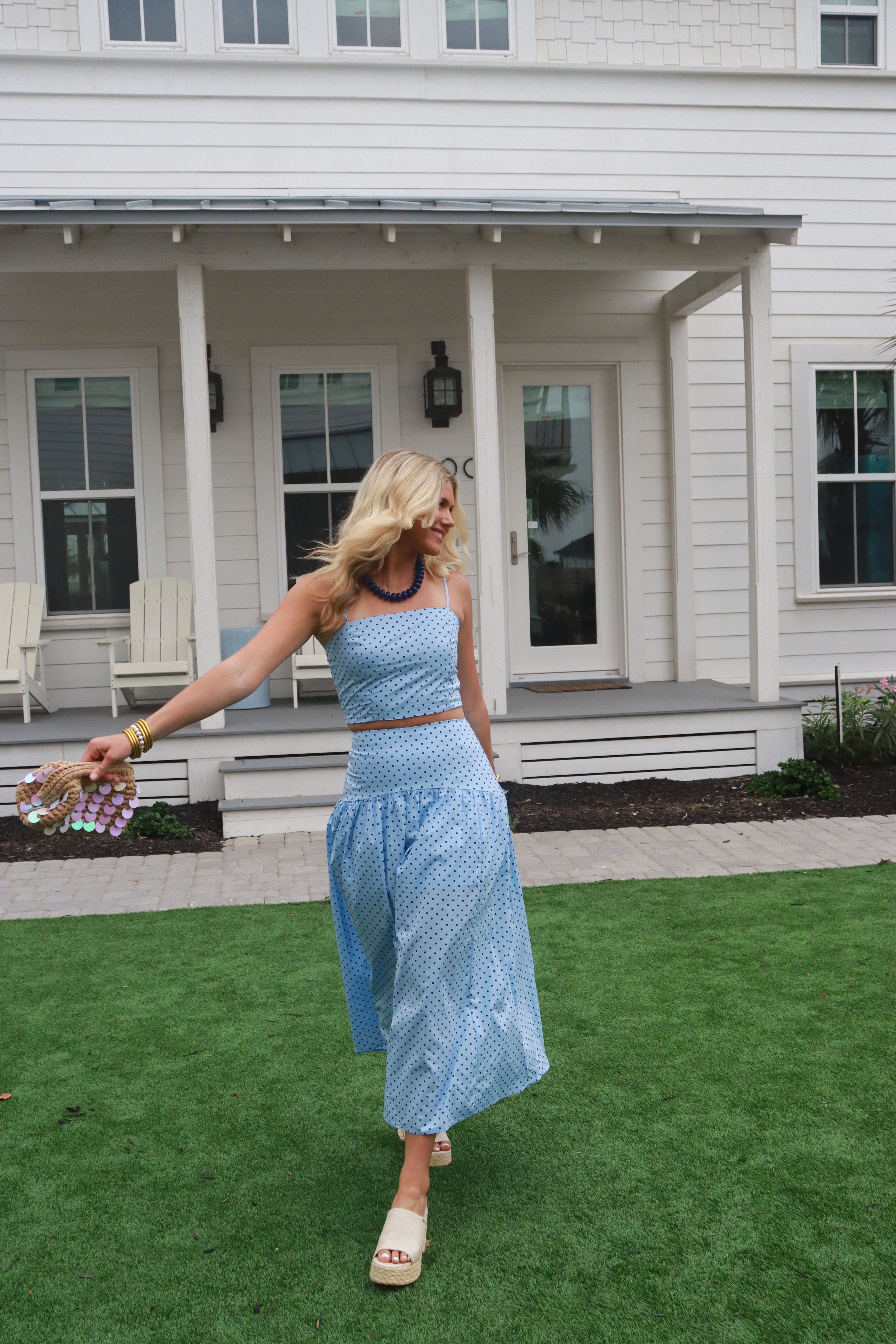 Kay Blue Polka Dot Skirt Set