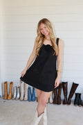 Wells Black Rosette Mini Dress