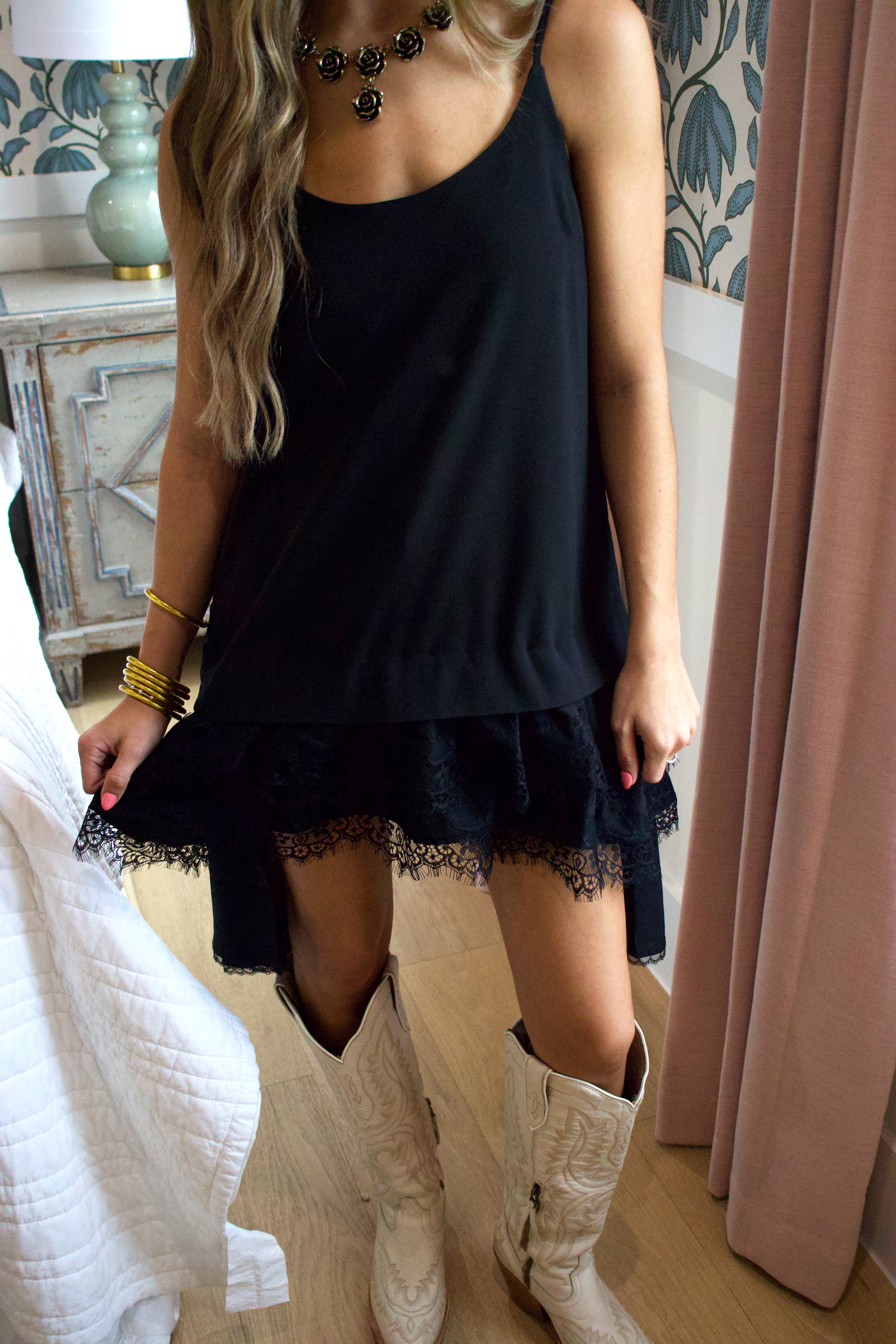 West Black Lace Trim Top