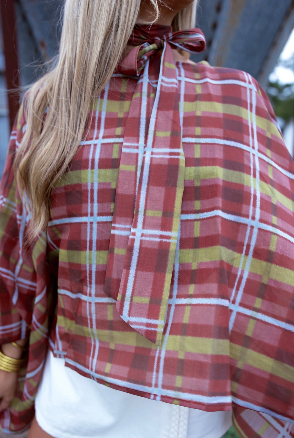 Lena Maroon Gingham Poncho