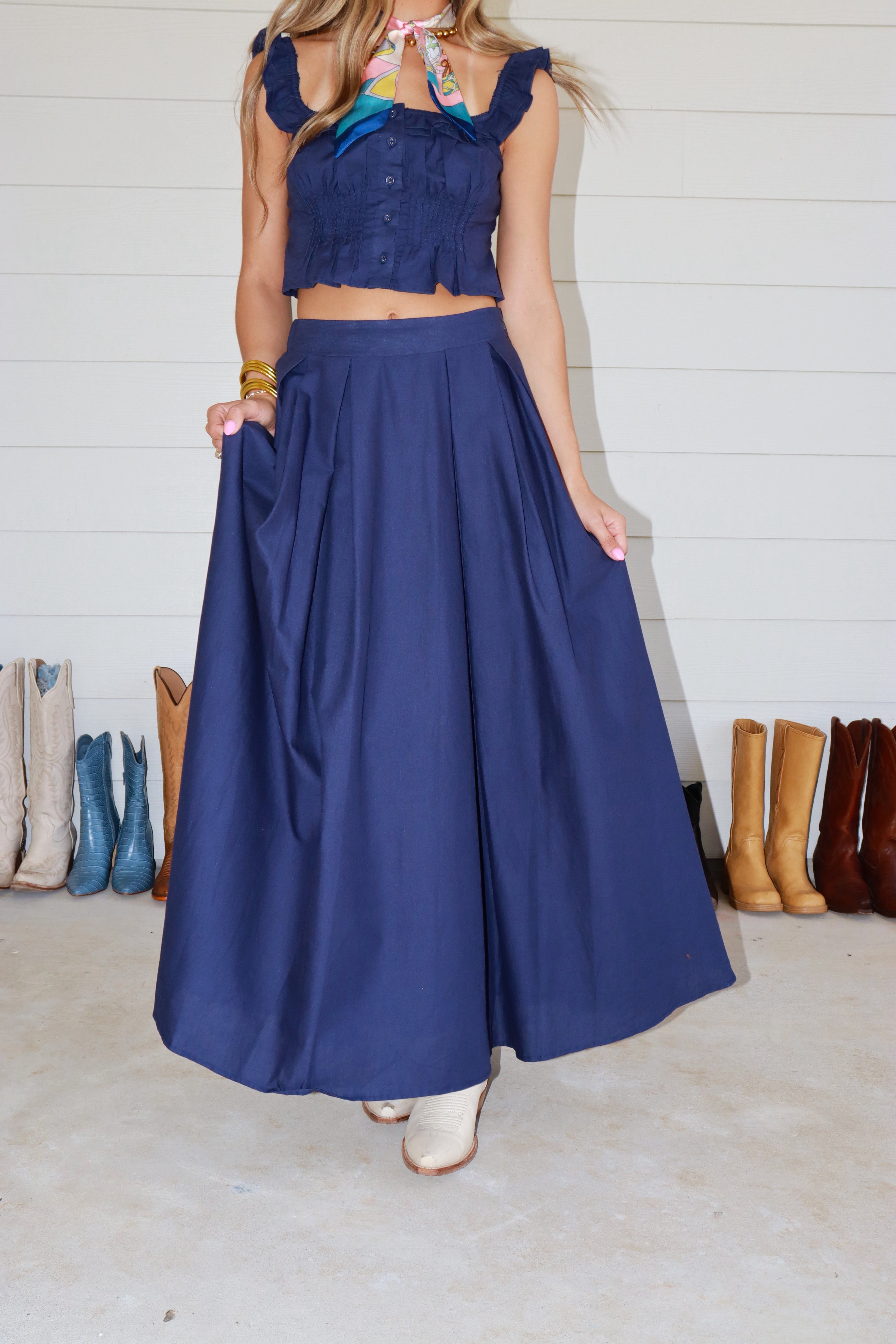 Cecily Navy Maxi Skirt Set