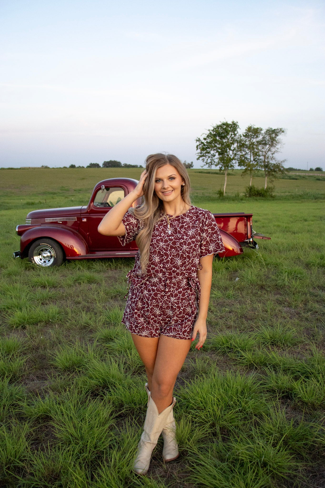 Paige Maroon Eyelet Set