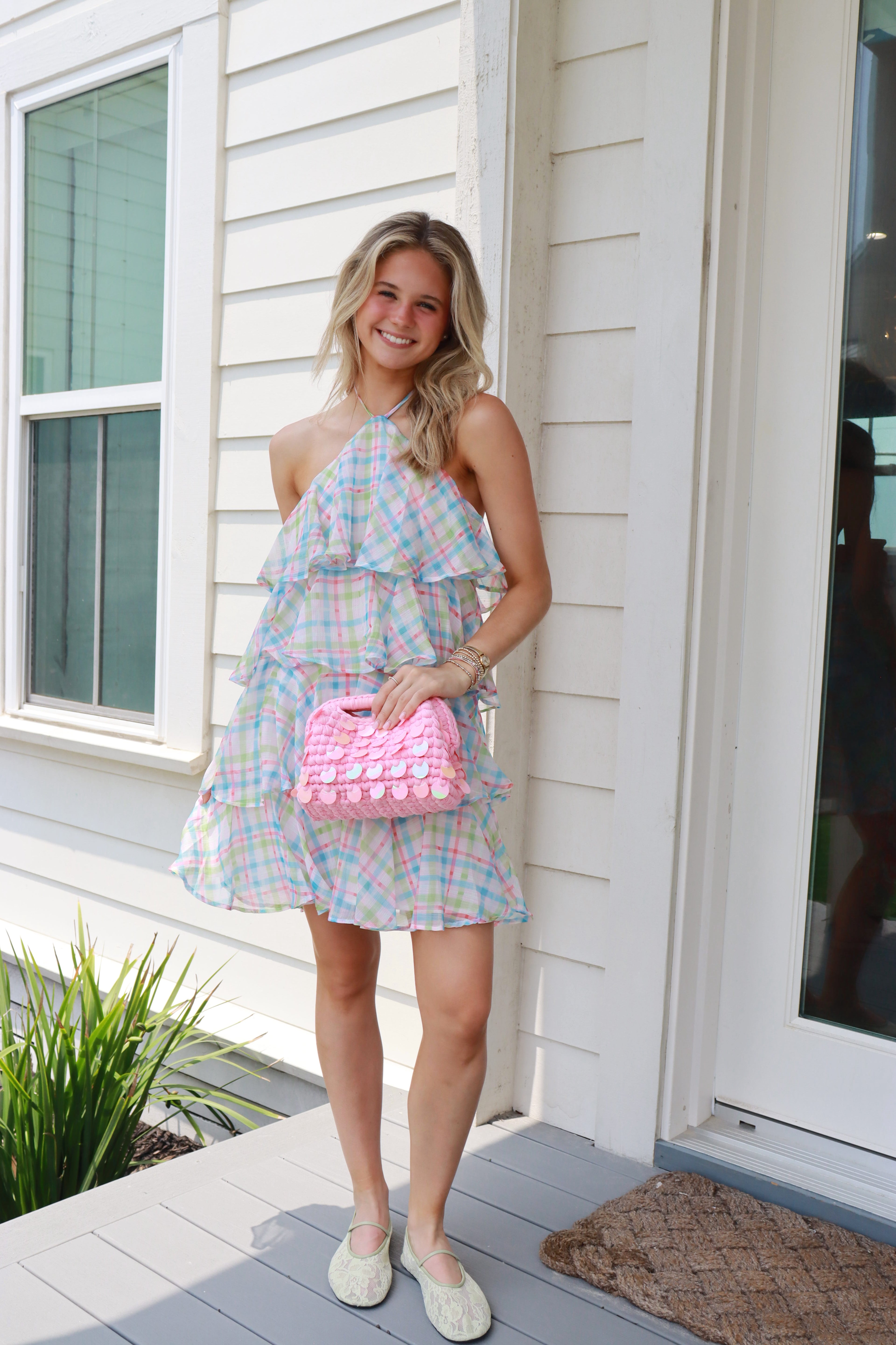 Lolli Pastel Plaid Halter Dress
