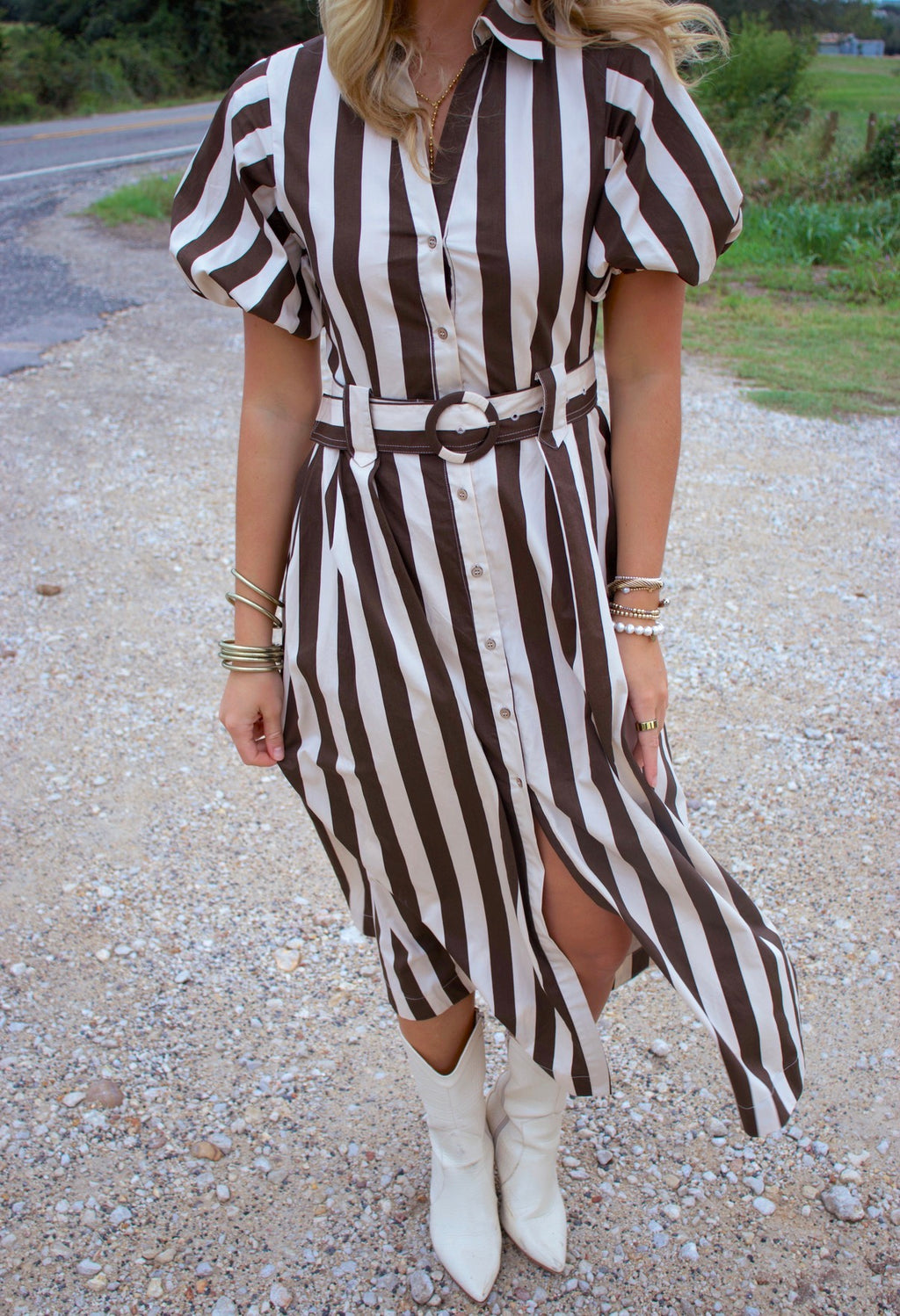 Cosie Brown Striped Maxi Dress