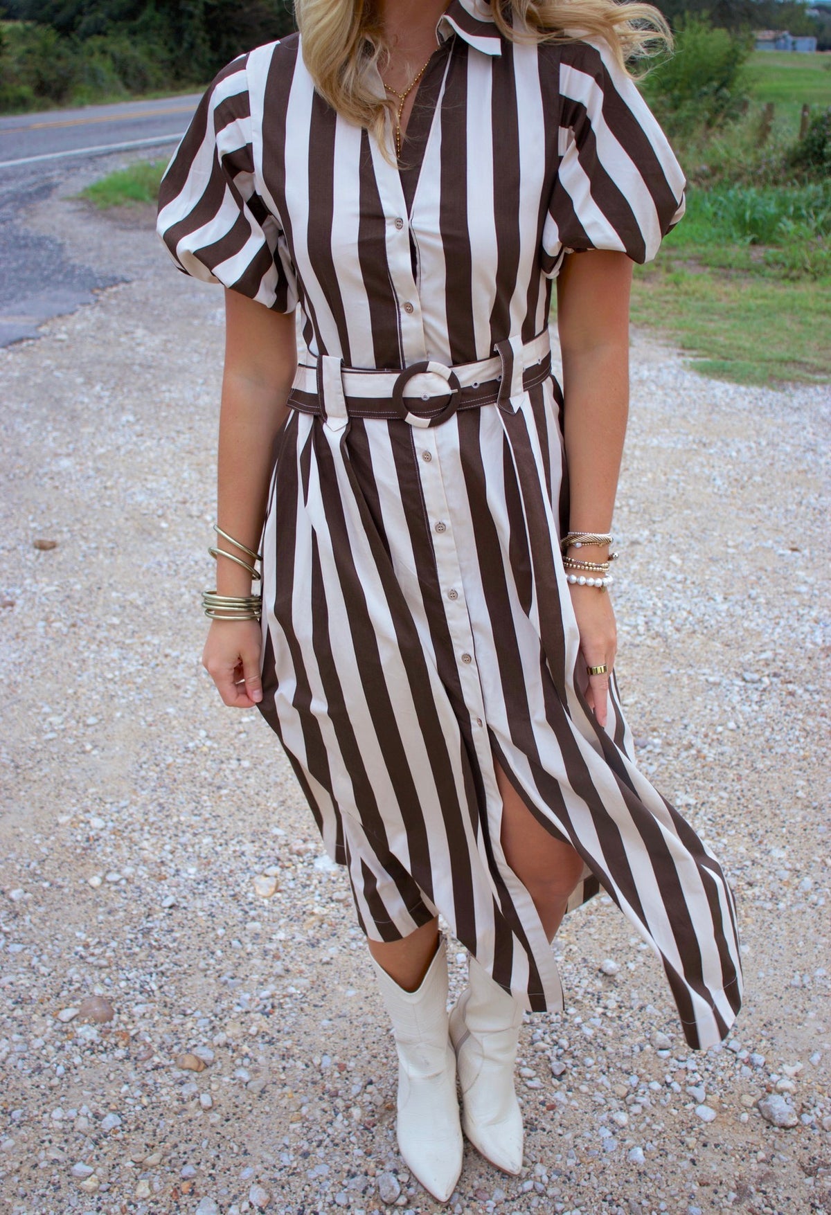 Cosie Brown Striped Maxi Dress