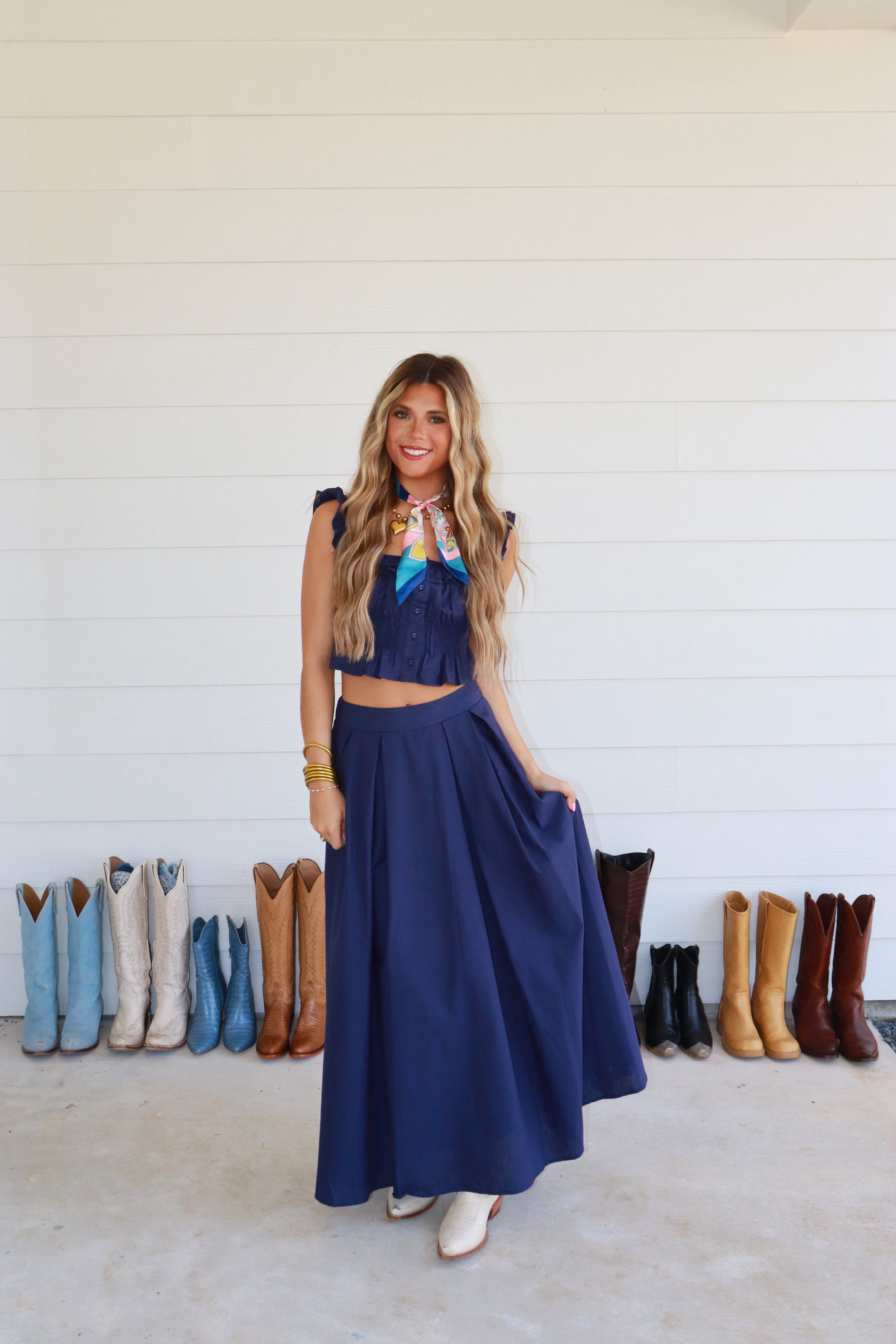Cecily Navy Maxi Skirt Set