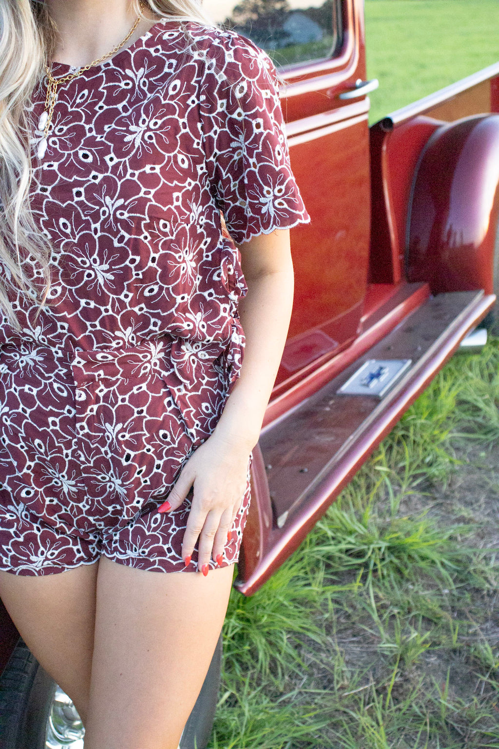 Paige Maroon Eyelet Set