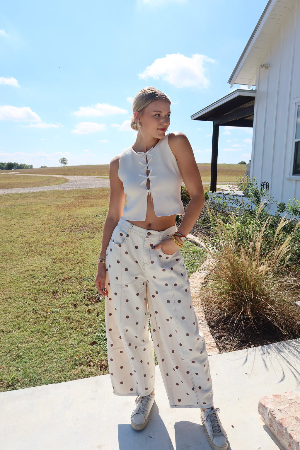 Honey Brown Polka Dot Barrel Jeans