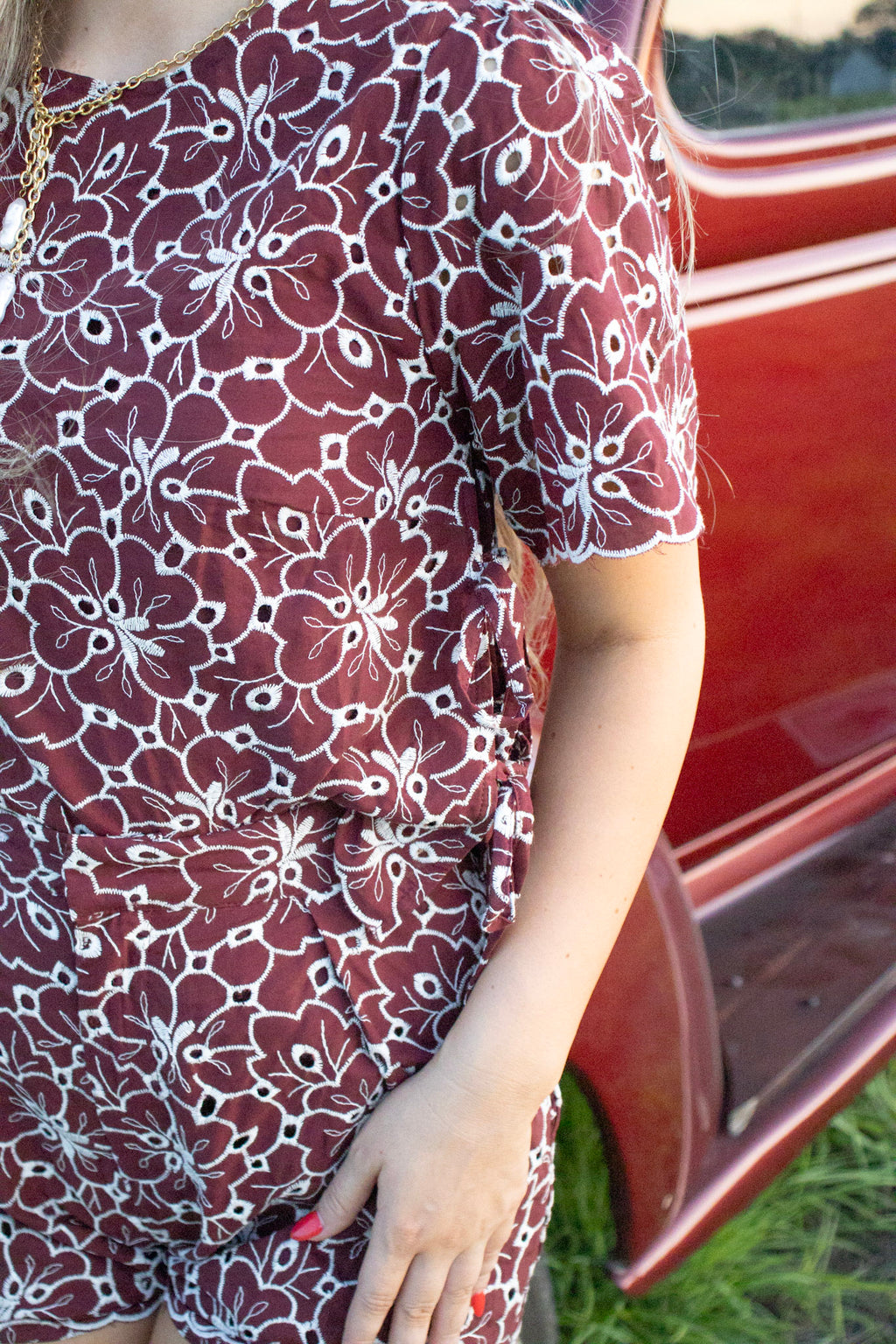 Paige Maroon Eyelet Set