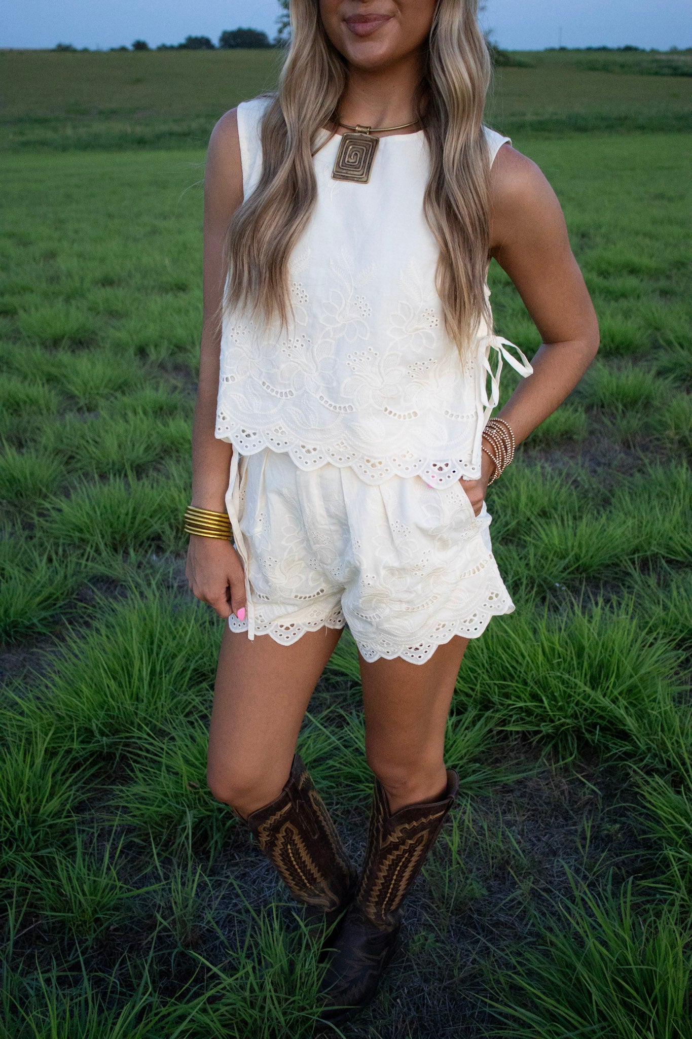Sammie Oatmeal Embroidered Shorts Set