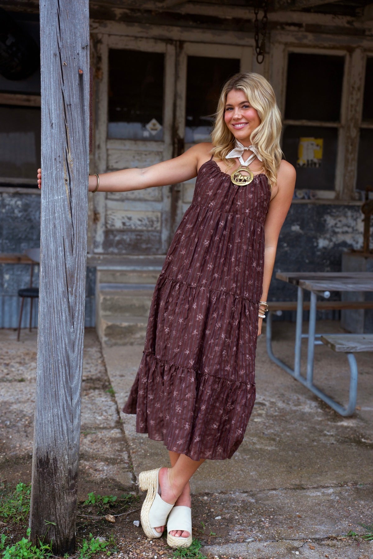 Edith Brown Floral Midi Dress