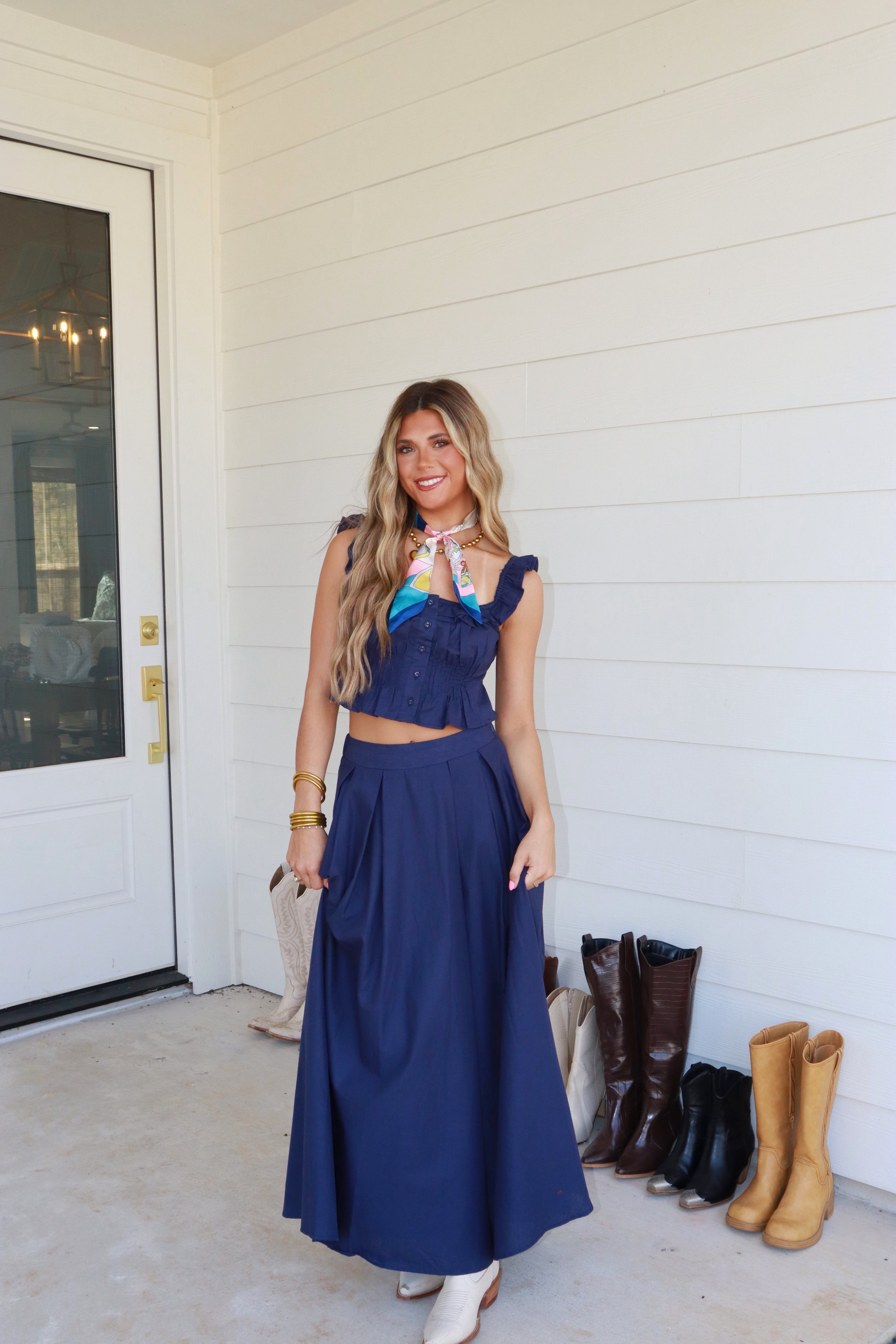 Cecily Navy Maxi Skirt Set