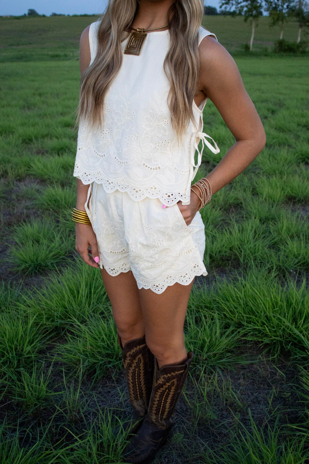 Sammie Oatmeal Embroidered Shorts Set