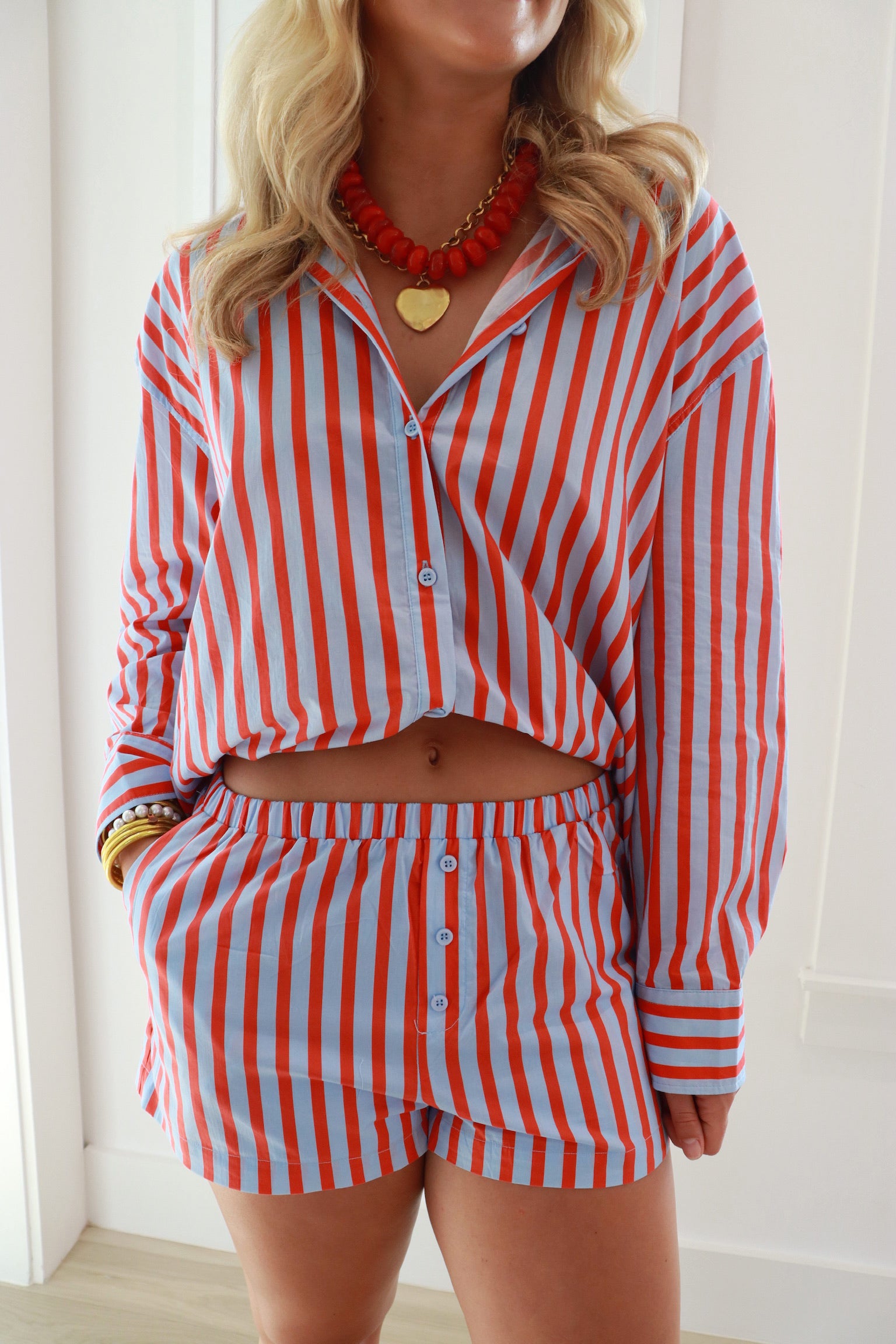 Chunky Beaded Necklace- Red